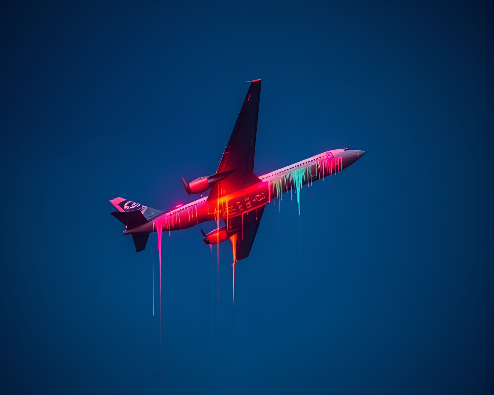 Surreal Airplane Splattered with Vibrant Paint Drips – free AI stock image