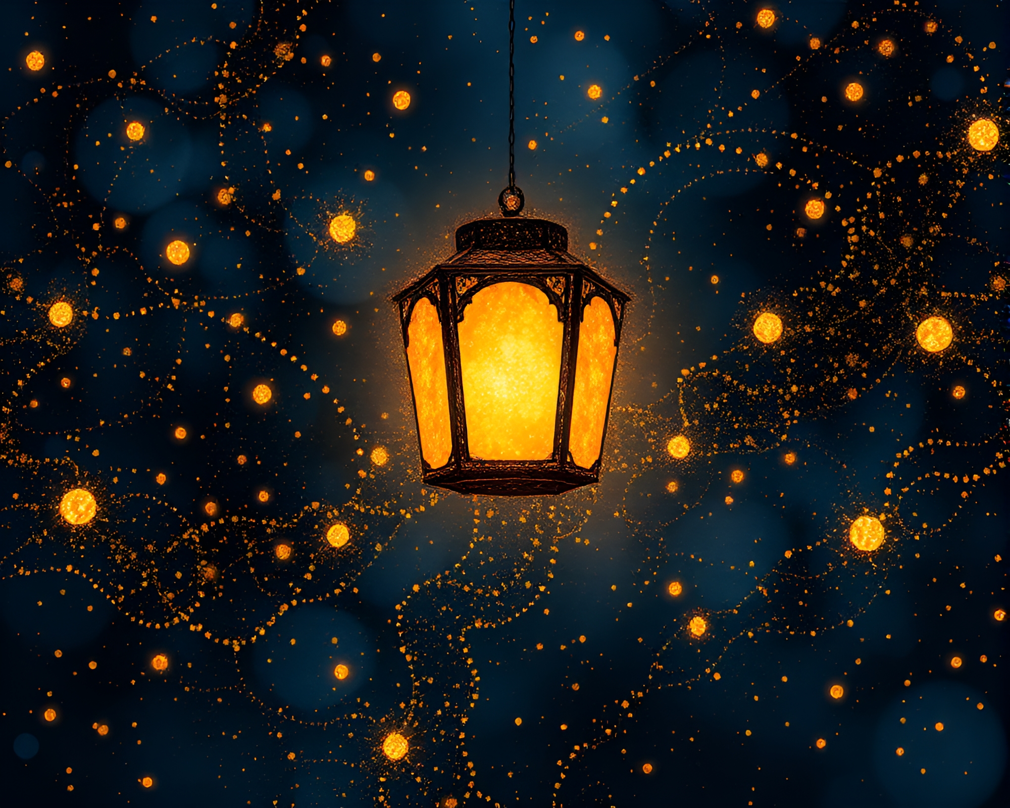 Enigmatic Oil Lantern Illuminated with Gold Foil Highlights – free AI stock image