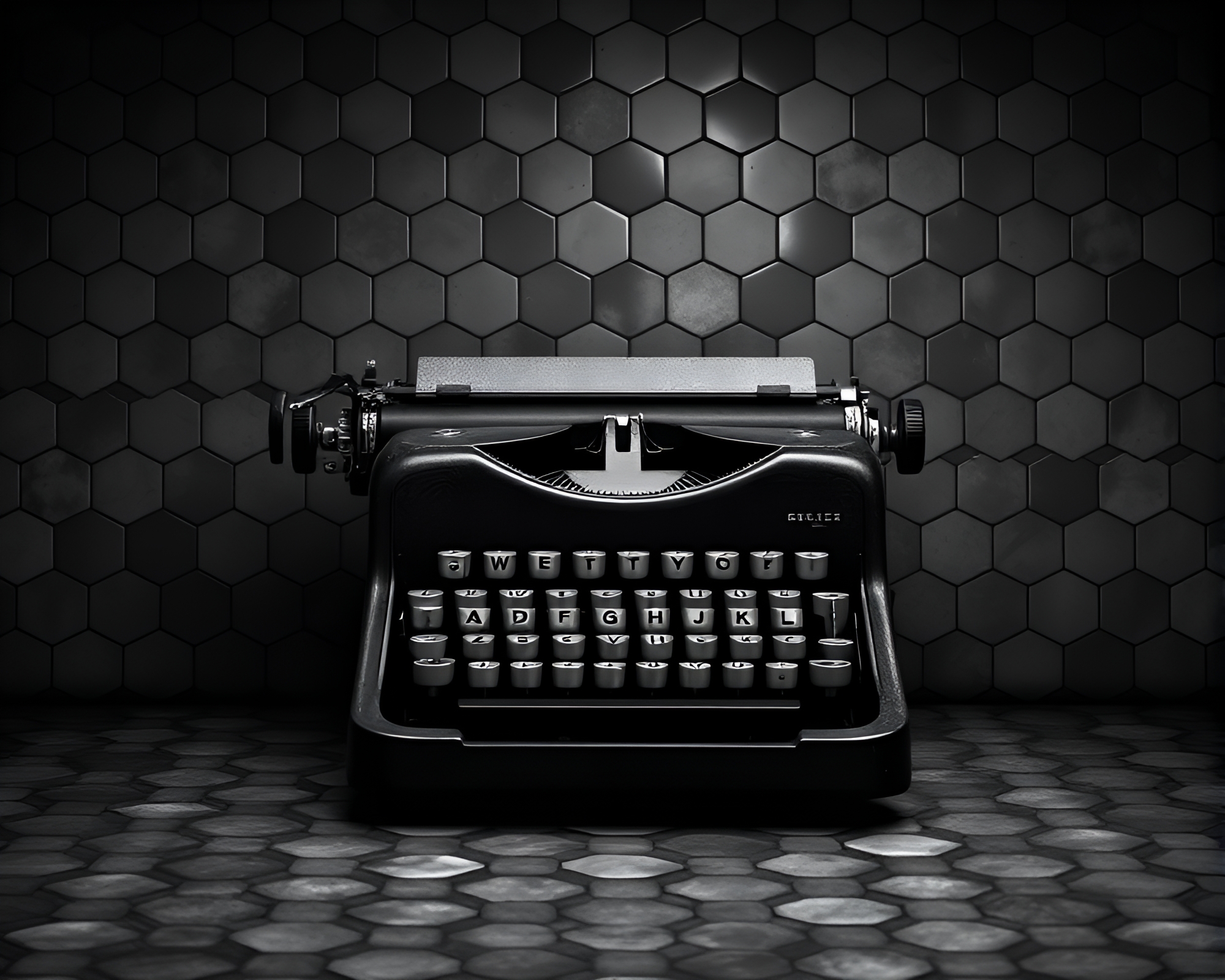 Antique Typewriter in Hexagonal Black and White Twilight – free AI stock image