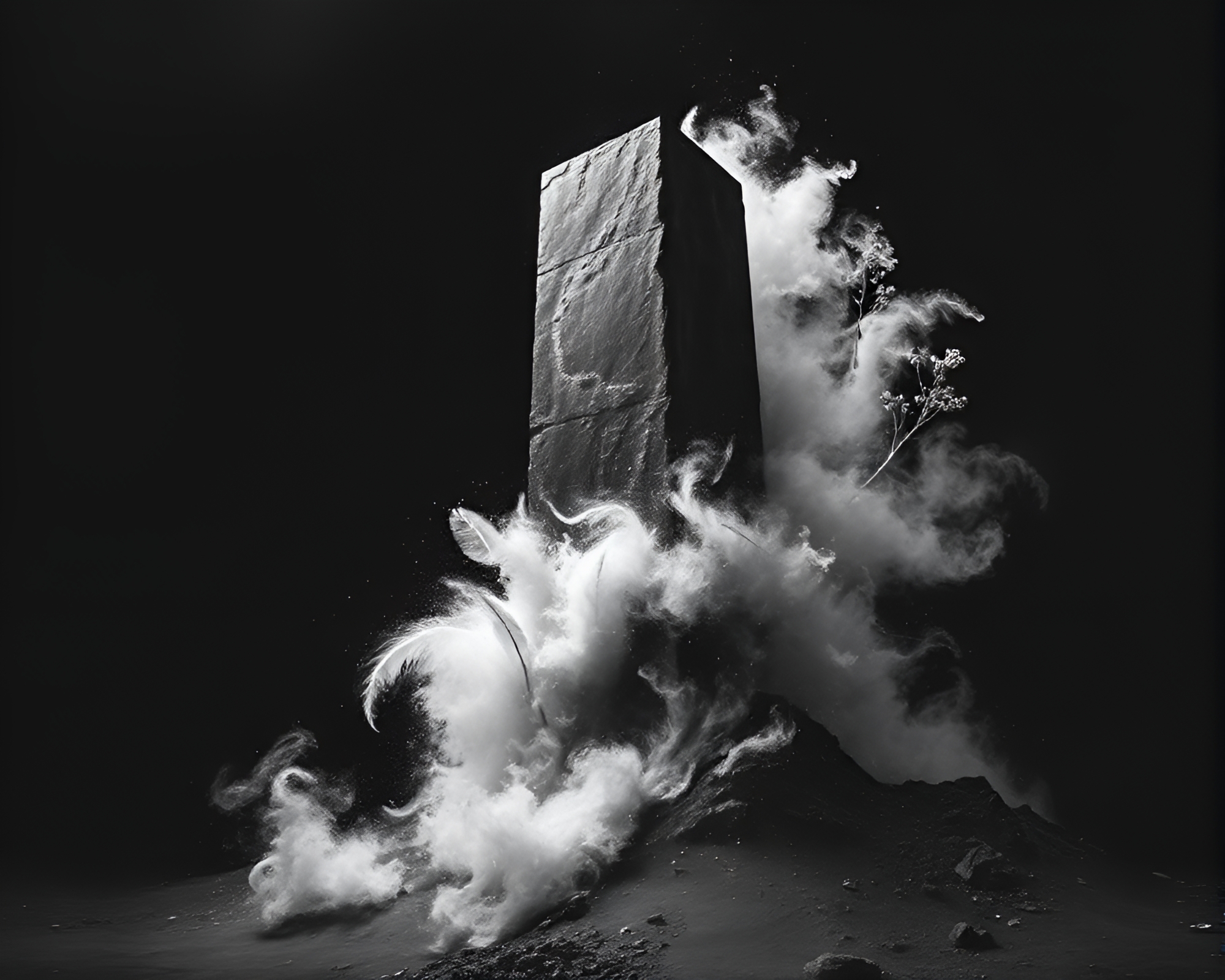 Surreal Feather Dusting Monolith in Charcoal Black – free AI stock image