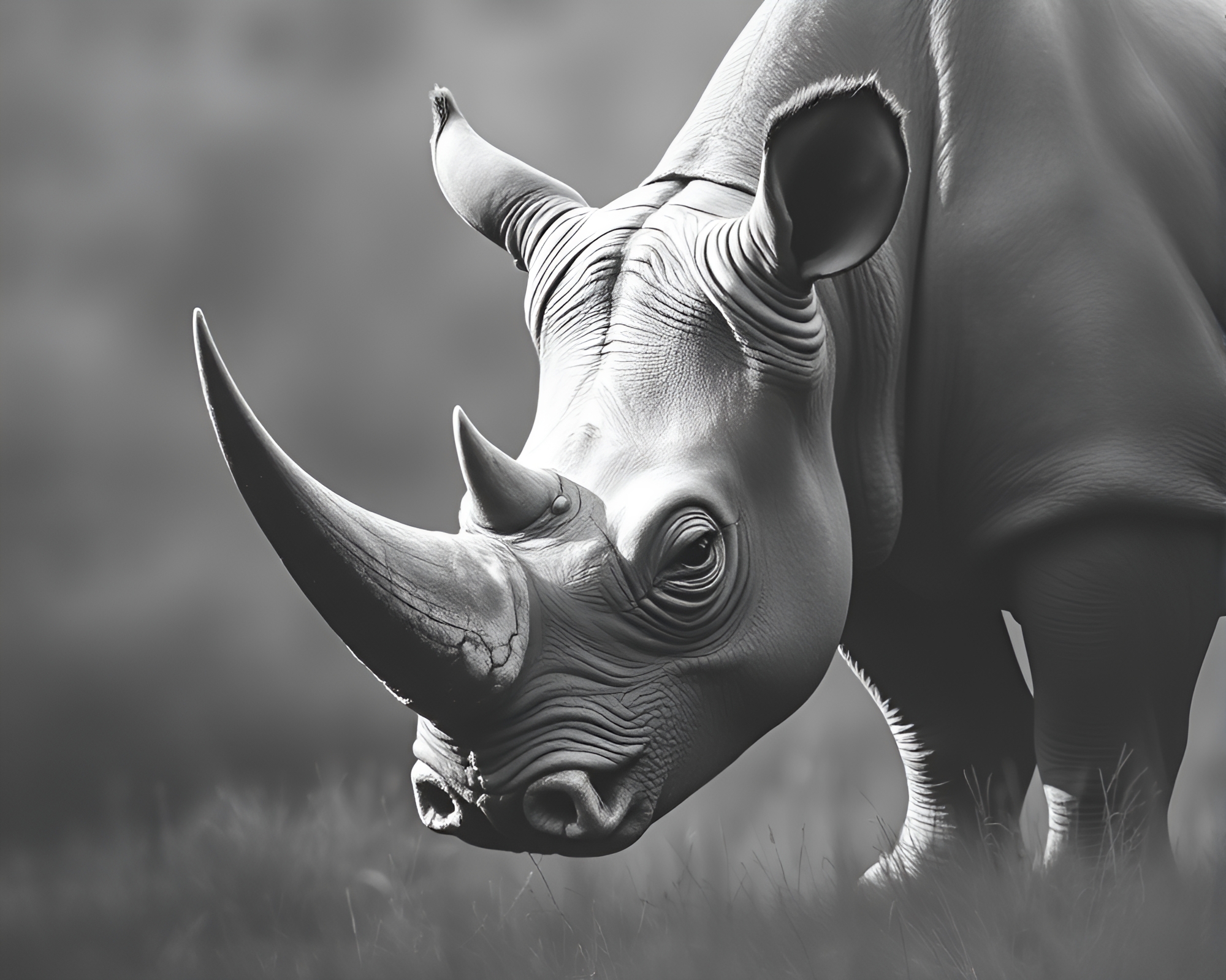 Grisaille Rhino in Ambient Occlusion Crosshatching – free AI stock image
