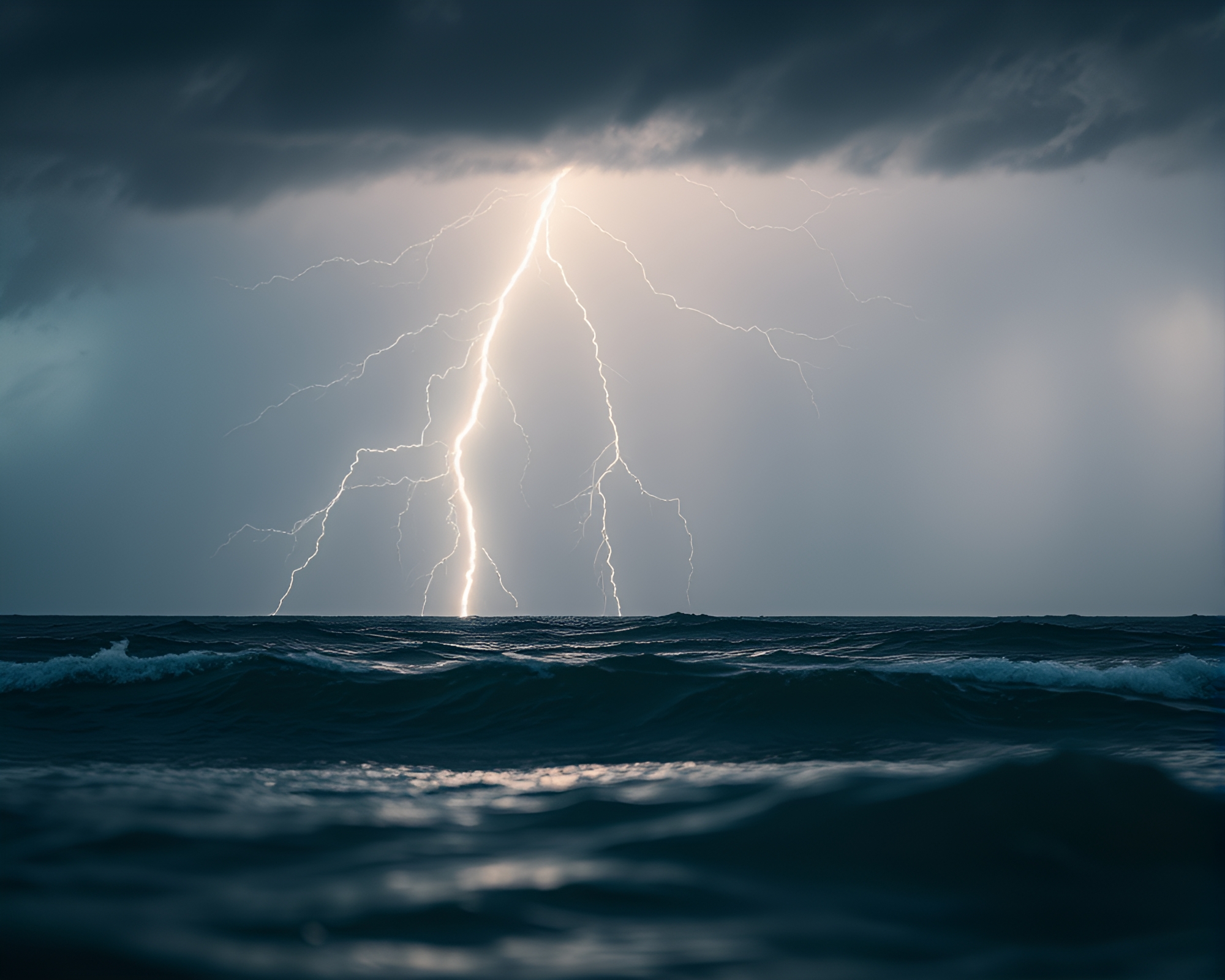 Thunderstorm Over Ocean: Pixelated Lightning Macro Scene – free AI stock image
