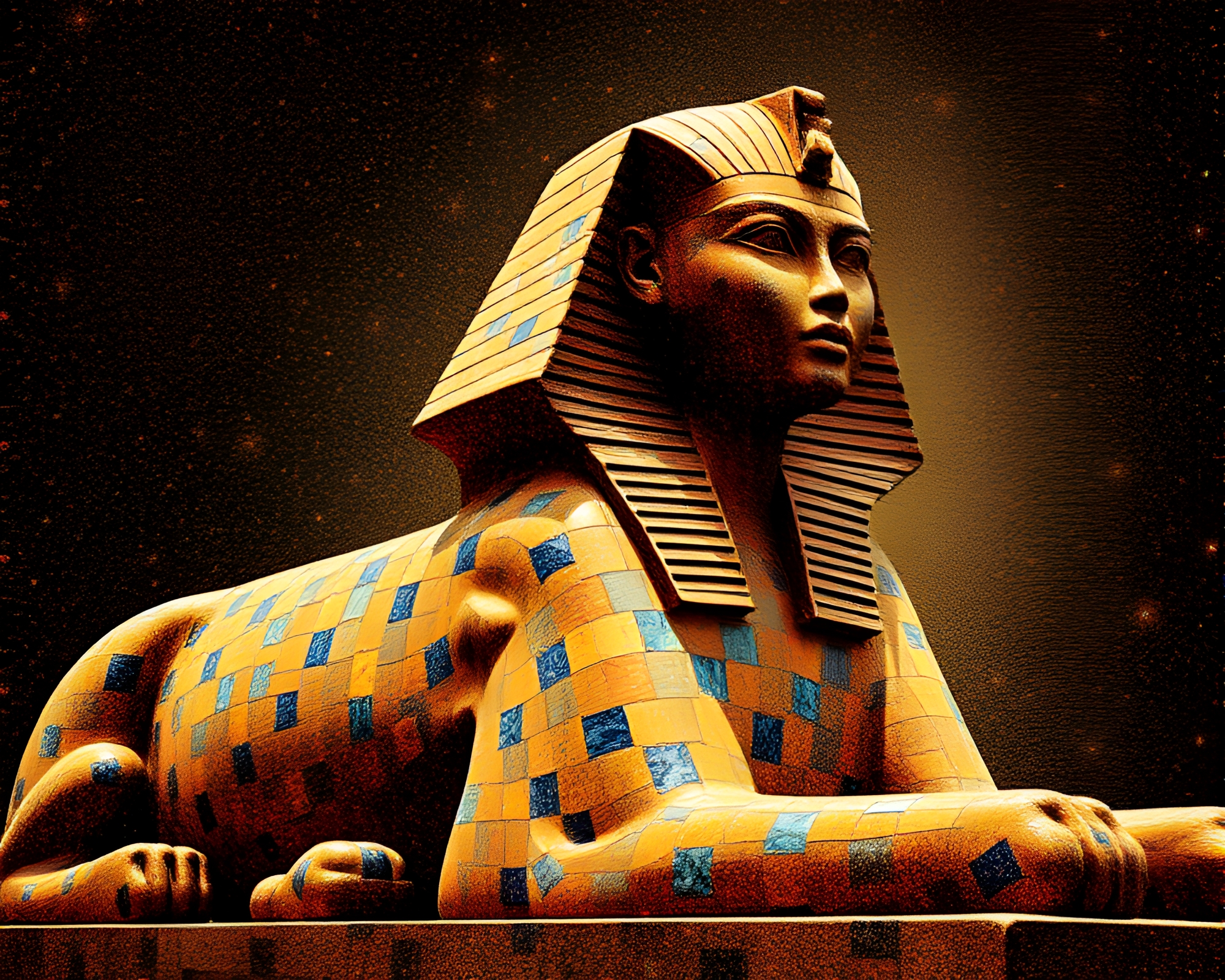 Fragmented Sphinx Mosaic with Stardust Shimmer ASCII Art – free AI stock image