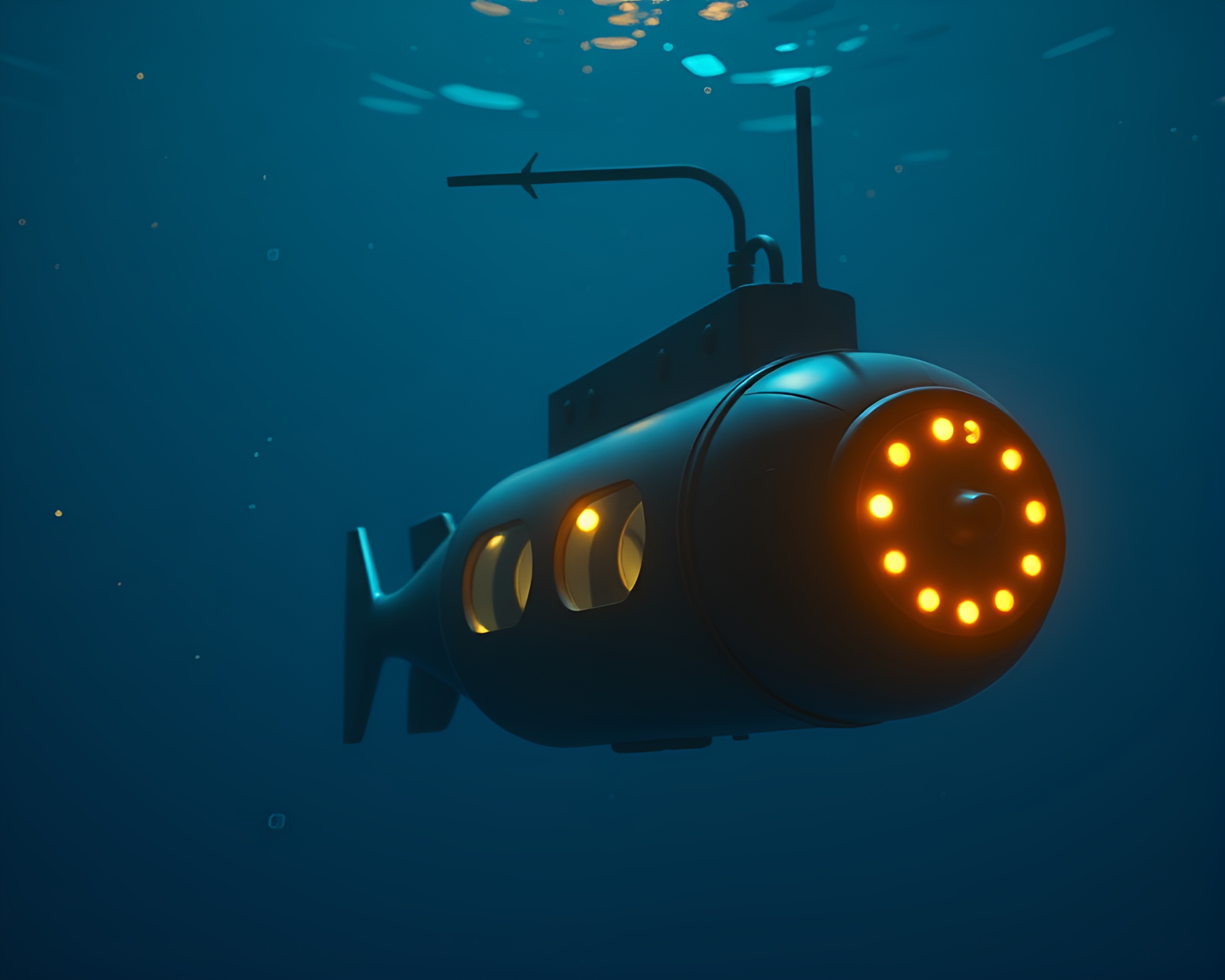 Submarine Exploration in Moonlit Streetlamp Glow – free AI stock image