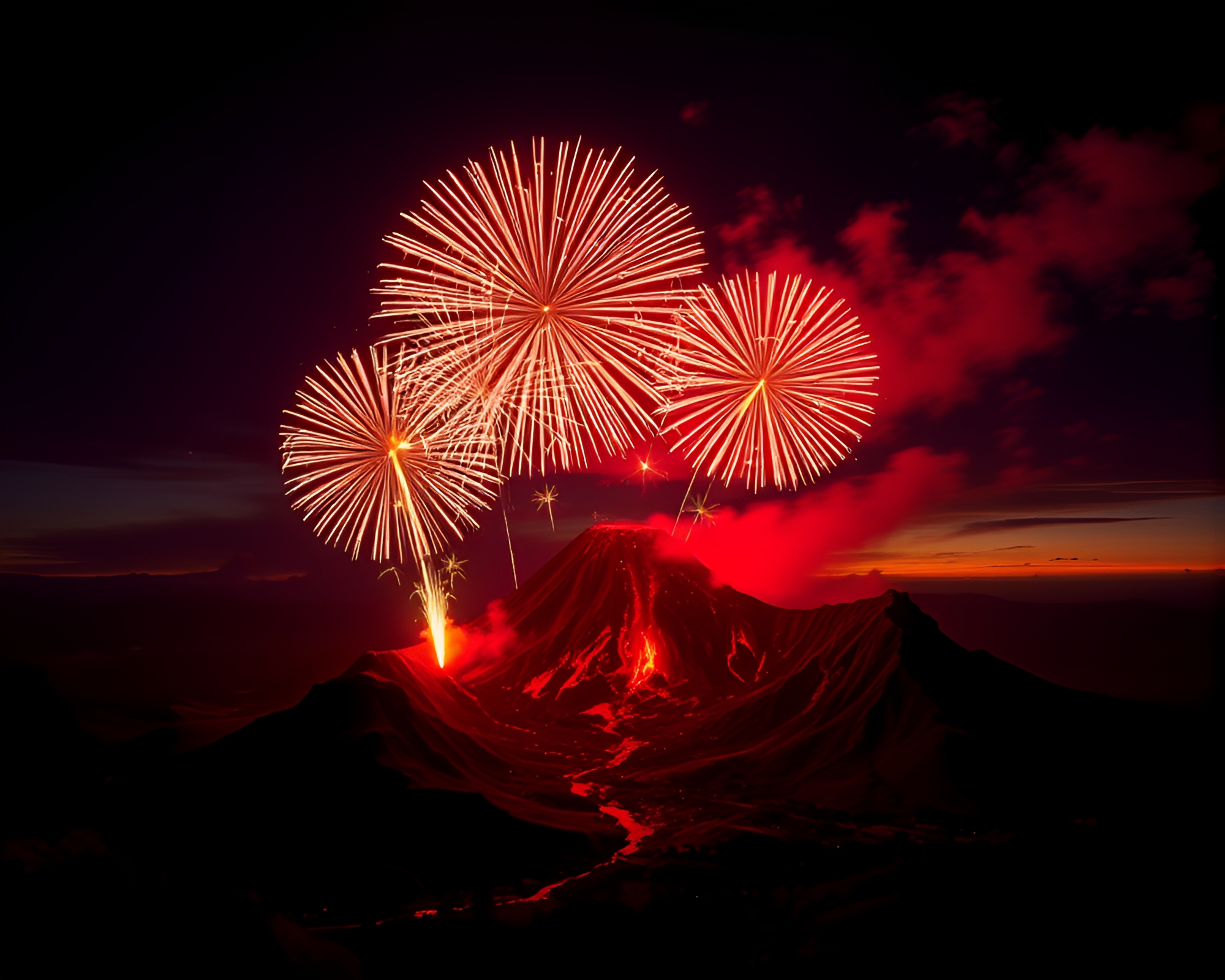 Fireworks Blossoming in Volcano Sky Garden – free AI stock image