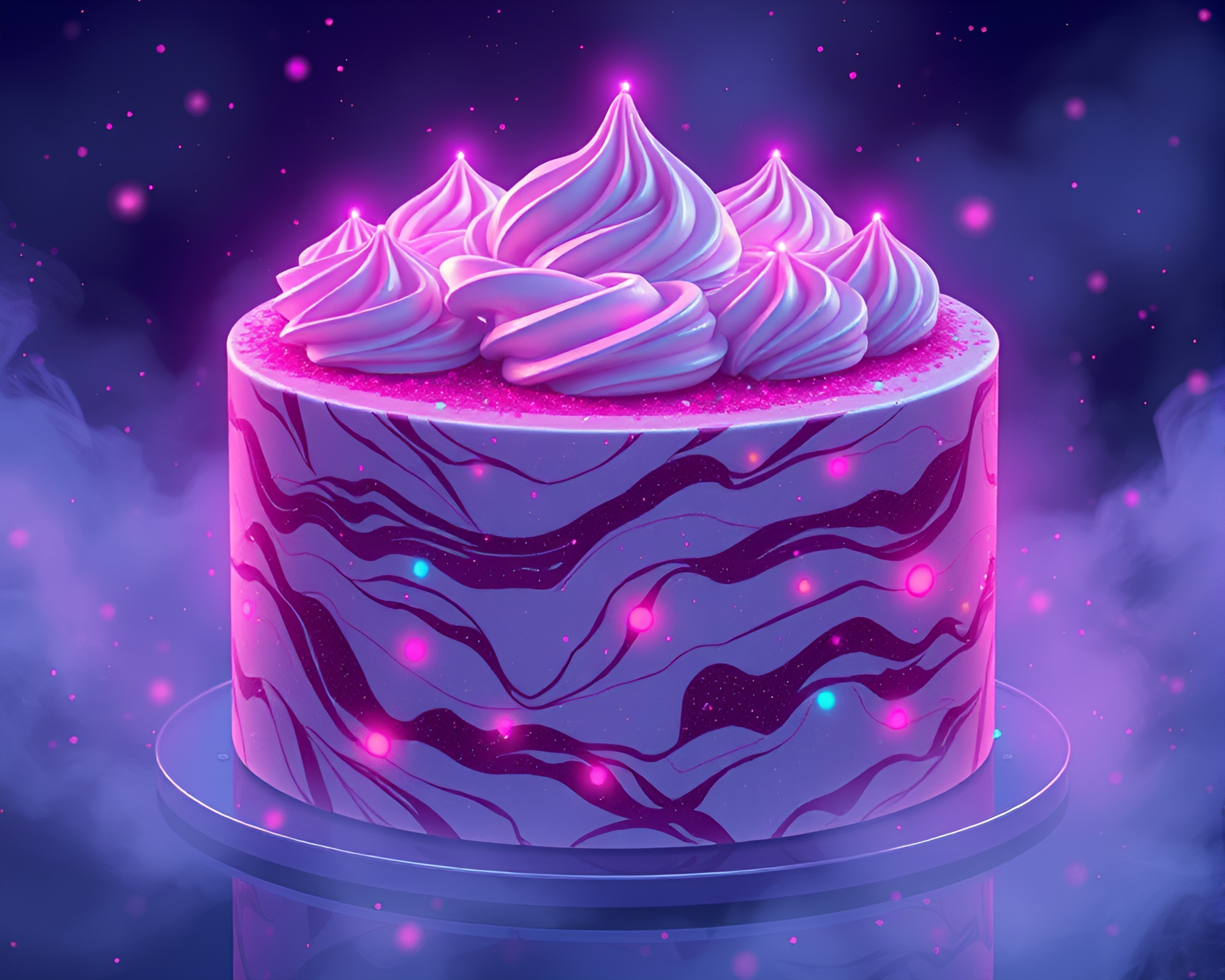 Futuristic Marbled Cake in Cyberpunk Hologram Light – free AI stock image