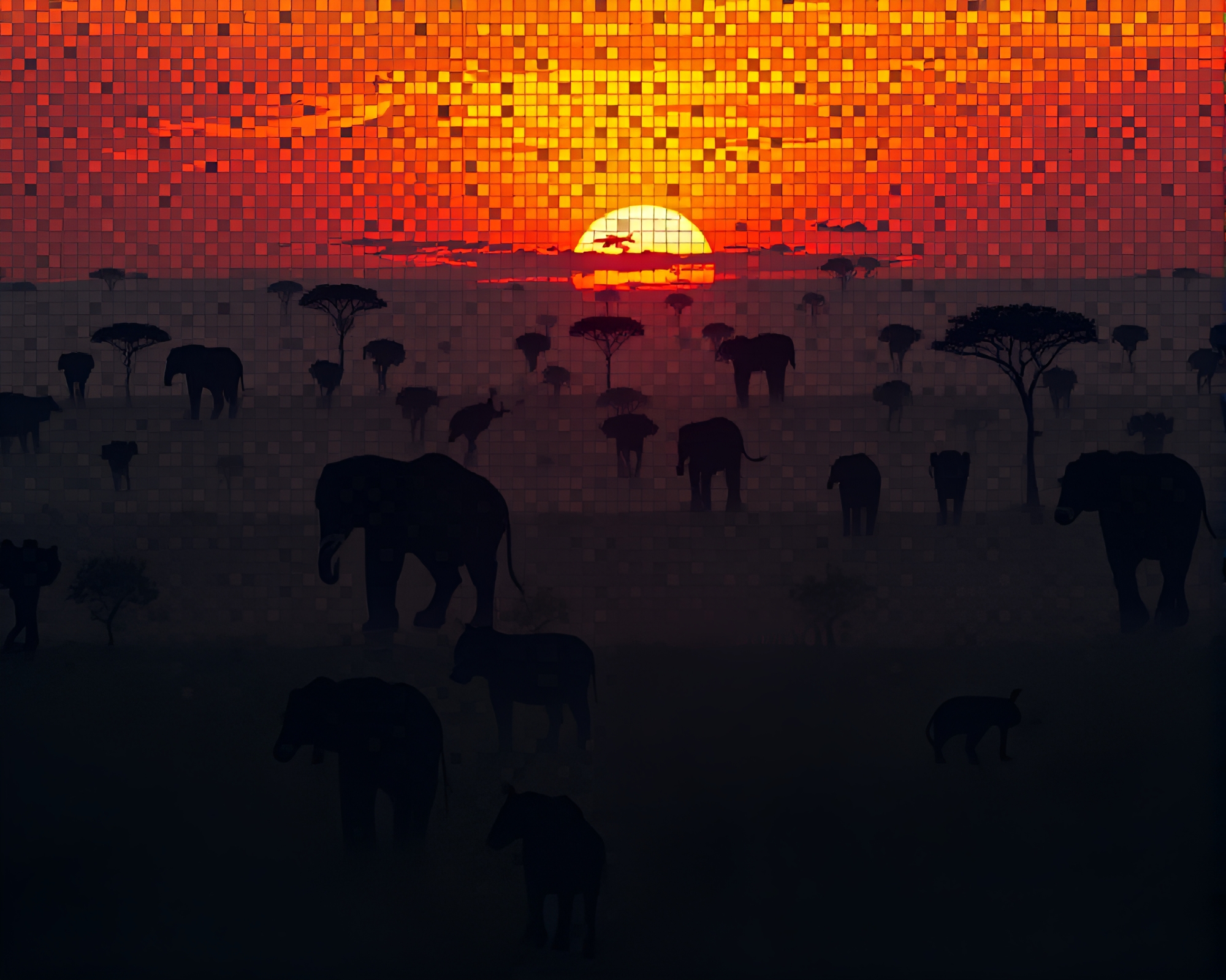 Savanna Sunset Cyber Mosaic Masterpiece – free AI stock image
