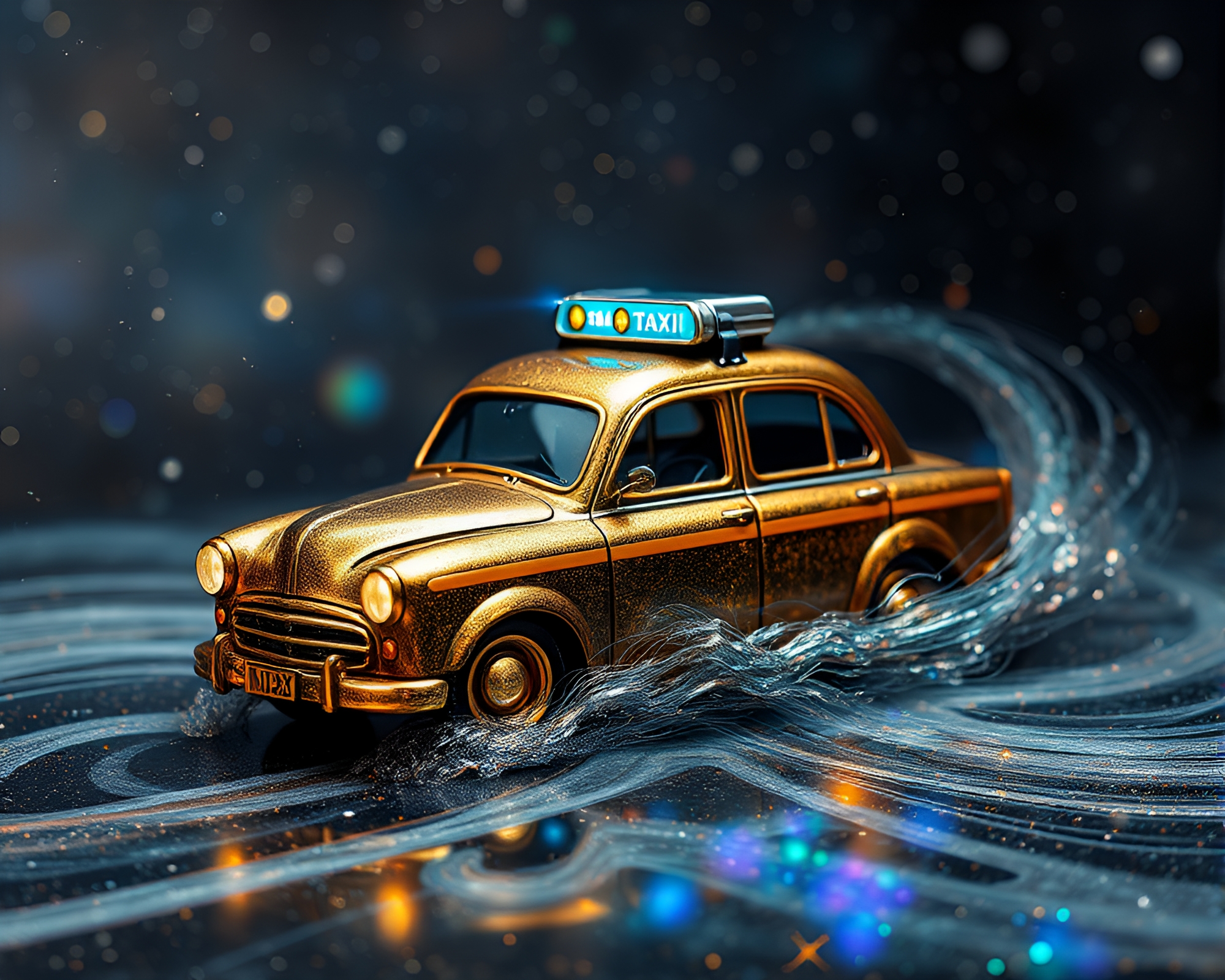 Bronze Patina Hover Taxi in Milky Way Swirl – free AI stock image