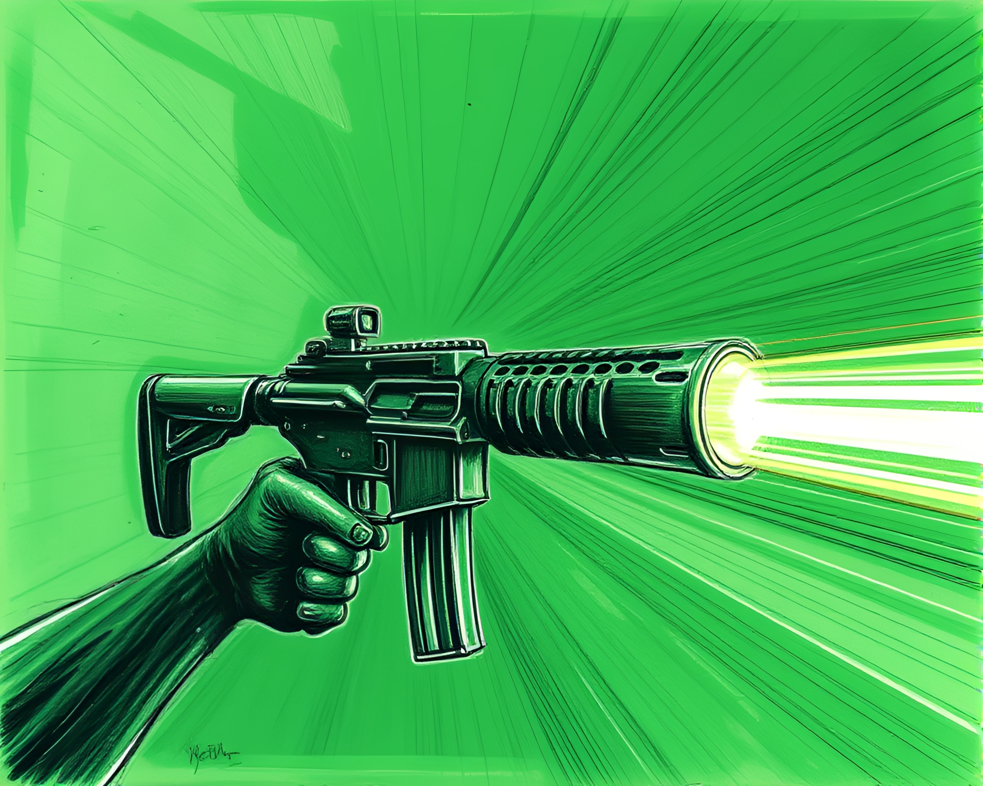 Plasma Rifle in Distorted Forest-Green Conté – free AI stock image