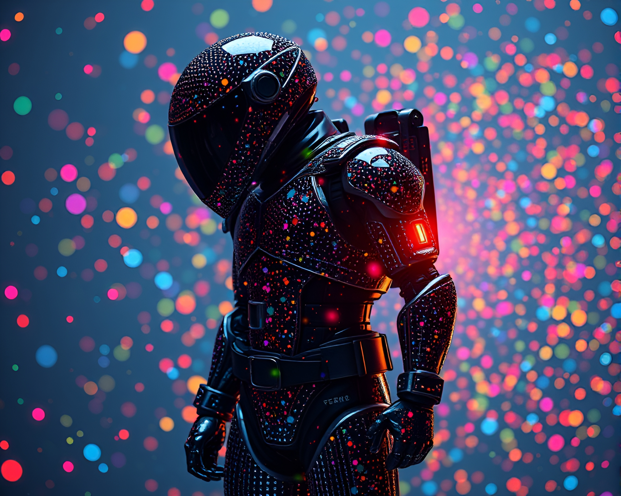 Confetti Burst Exoskeleton: AI-Generated Stitched Pattern Art – free AI stock image