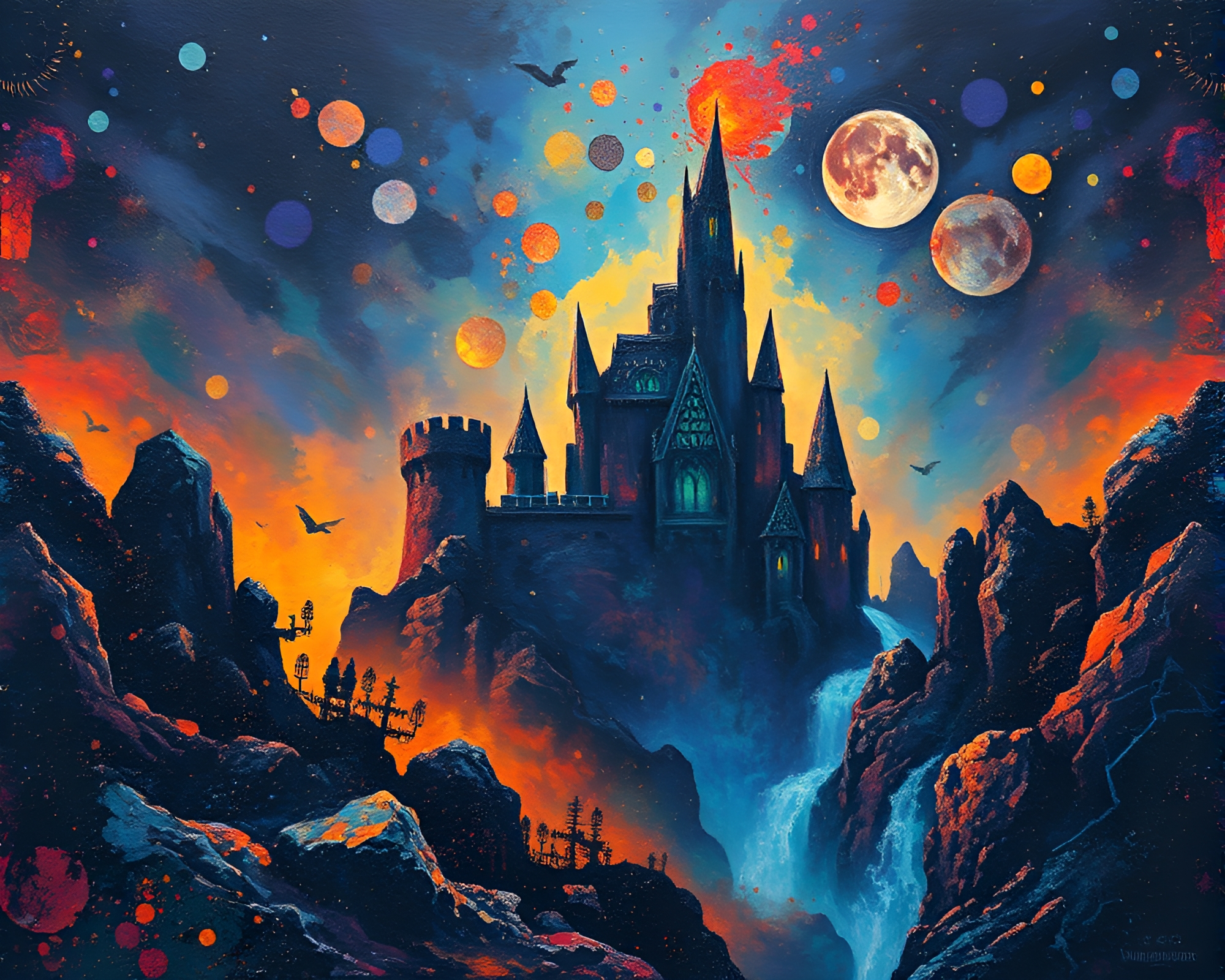 Acrylic Spatter Plateau Dungeon Torchlight Art – free AI stock image