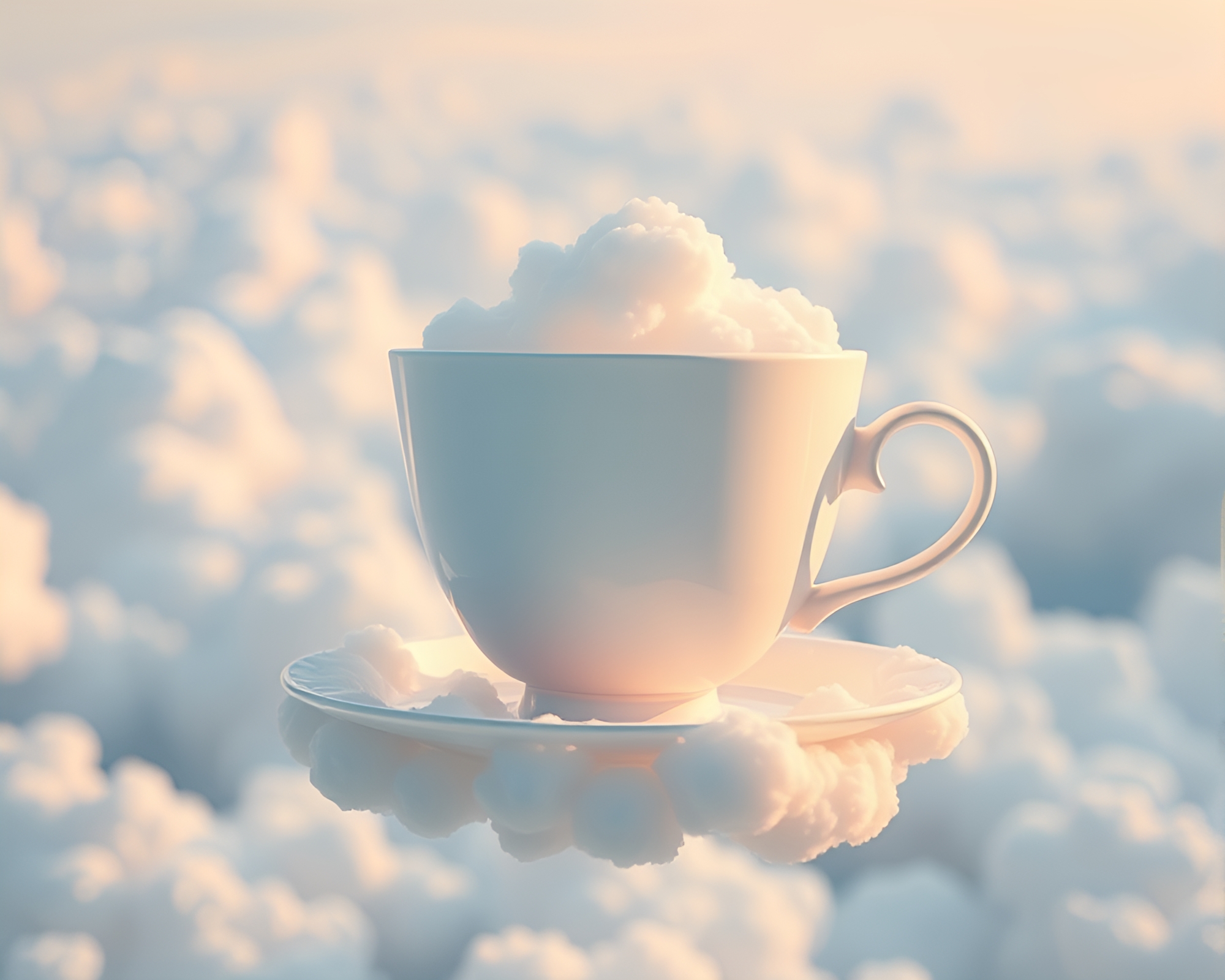 Floating Tea Cup Amongst Voxel Cloud Formations – free AI stock image