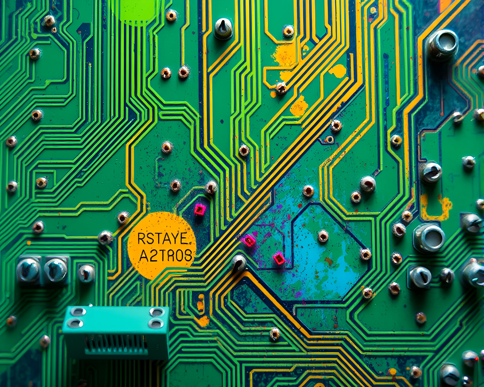 Graffiti Robotics Lab with Neon Circuit Traces – free AI stock image