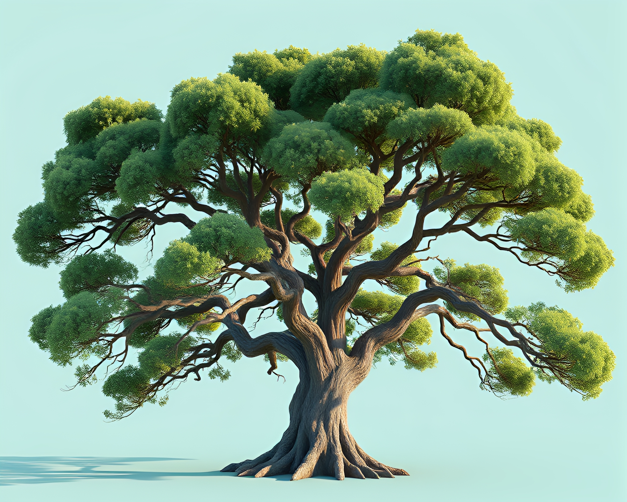Mystical Ancient Tree in Teal Serenity – free AI stock image