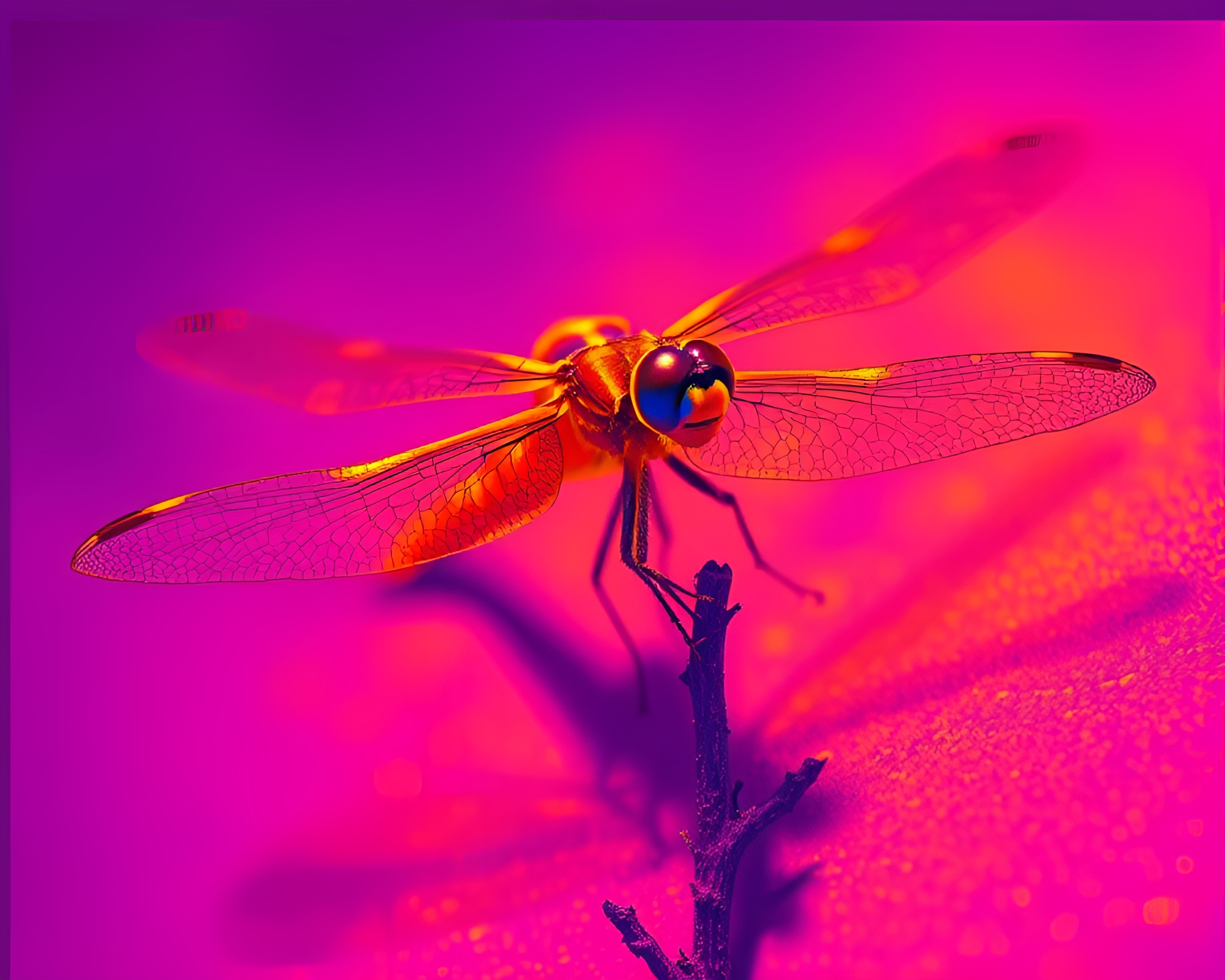 Dragonfly Silhouetted in Thermal Imaging Colors – free AI stock image