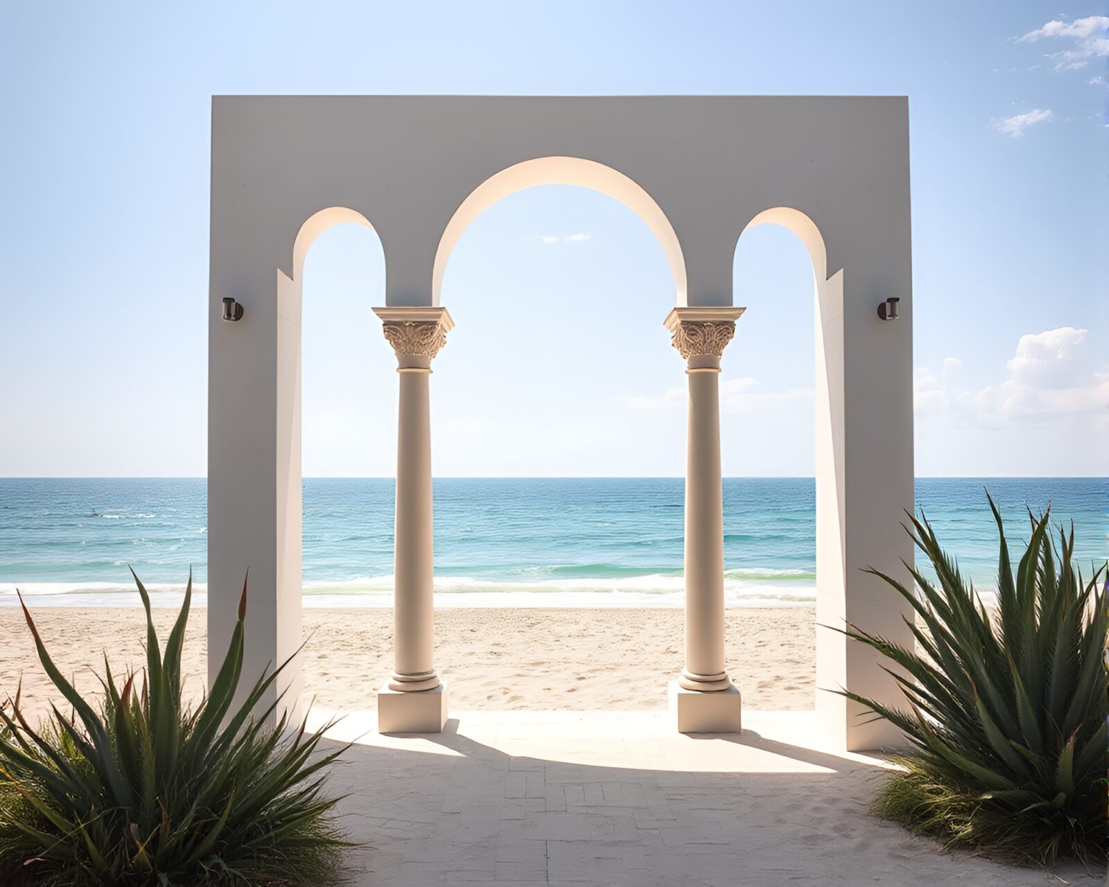 Colorful and opulent architectural frame on a bright beach