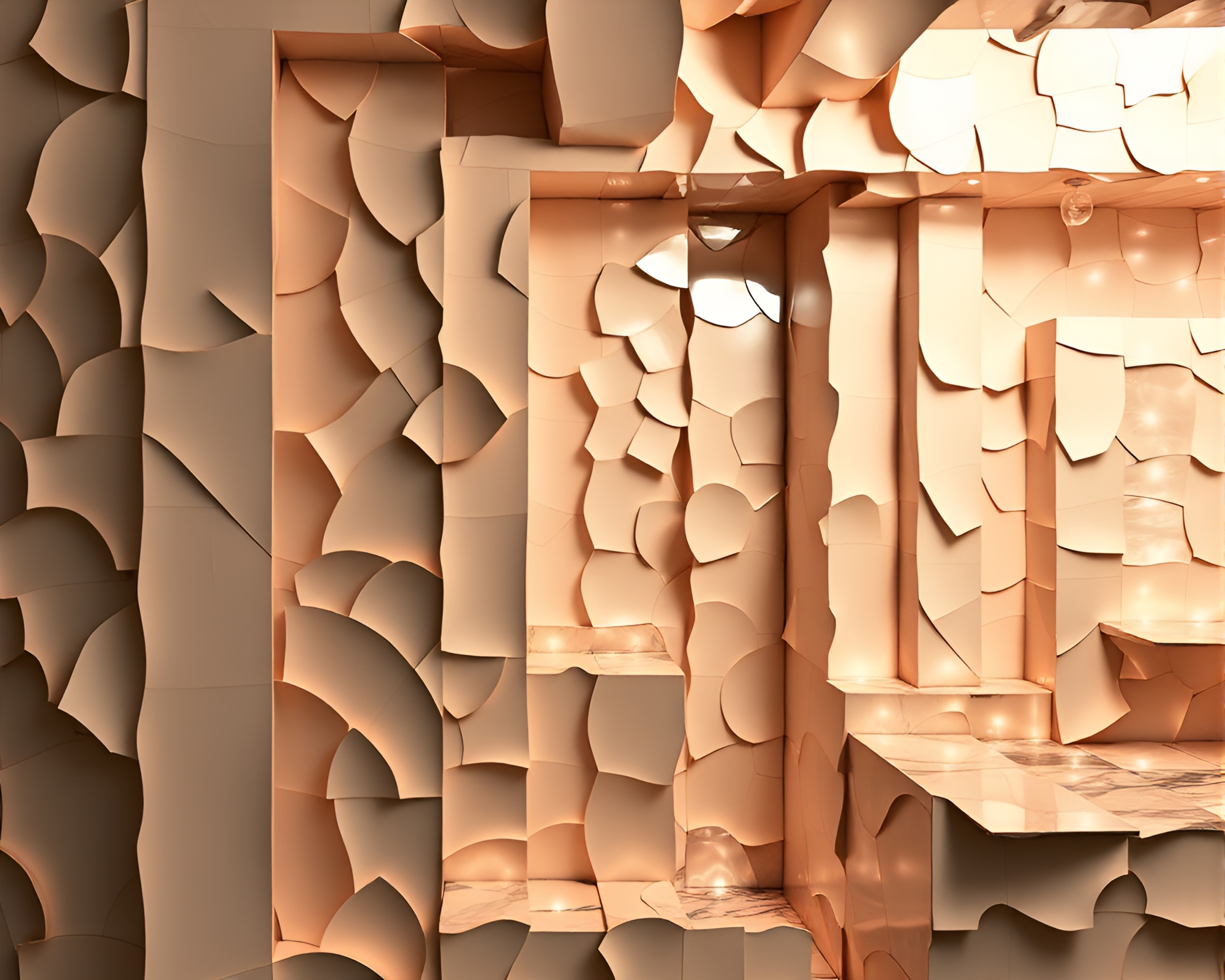 Gouache Mirror Maze with Mosaic Lighting – free AI stock image