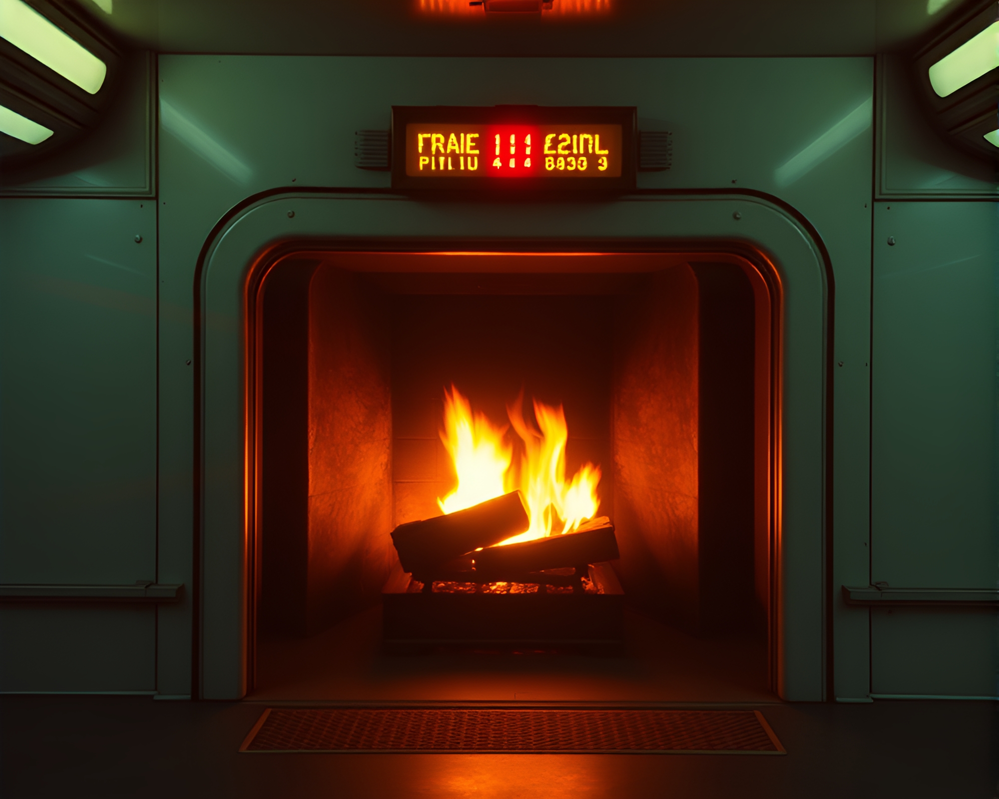 Train Light Trails Through 80s VHS Fireplace Flicker – free AI stock image