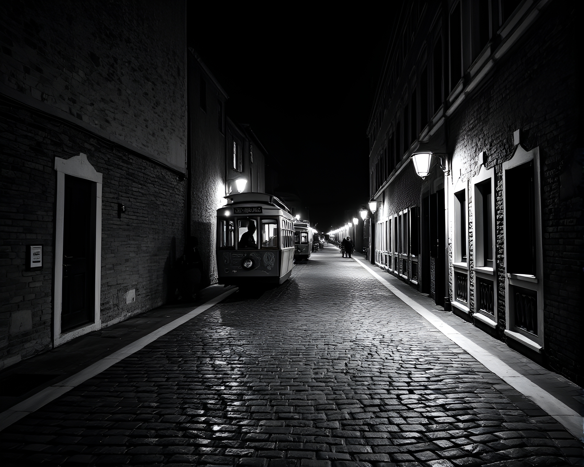 Gondola Lift Over Monochrome Cobblestone Path – free AI stock image