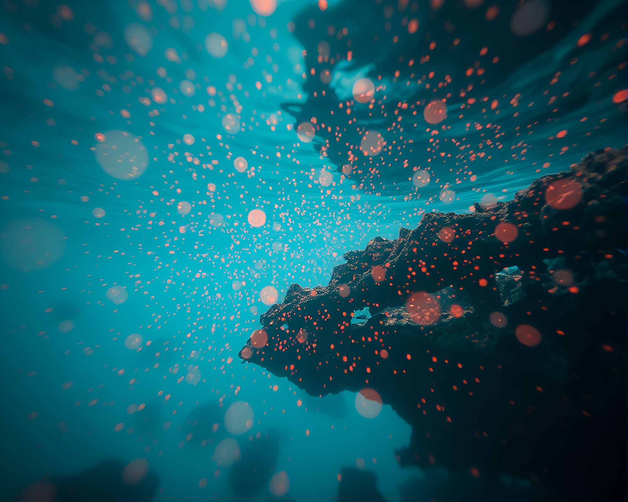 Copper Reef Particles Floating in Double Exposure – free AI stock image