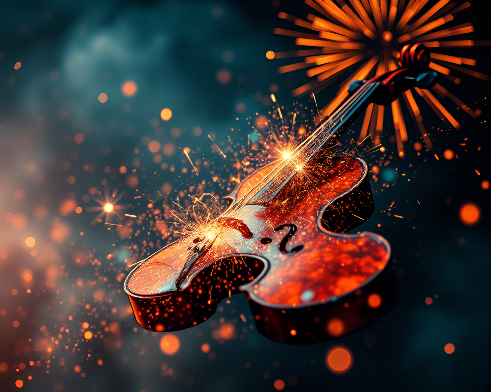 Violin Symphony Under Cosmic Fireworks – free AI stock image