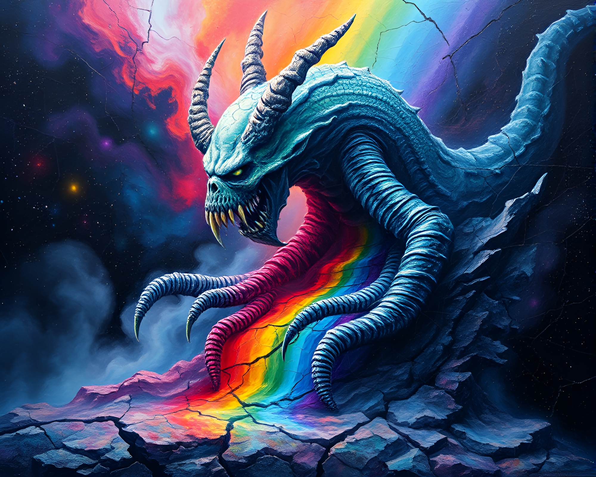Cracked Earth Kraken: Spectral Op Art Wonder – free AI stock image