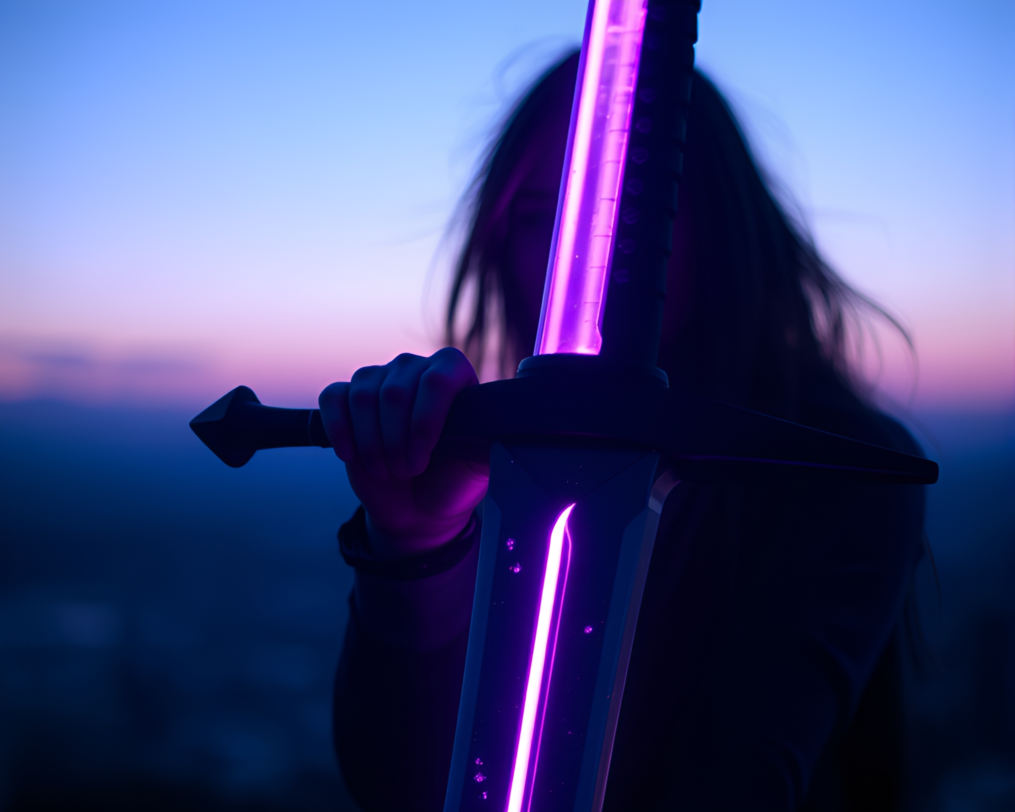 Enigmatic Sword: Amethyst Light Leaks – free AI stock image