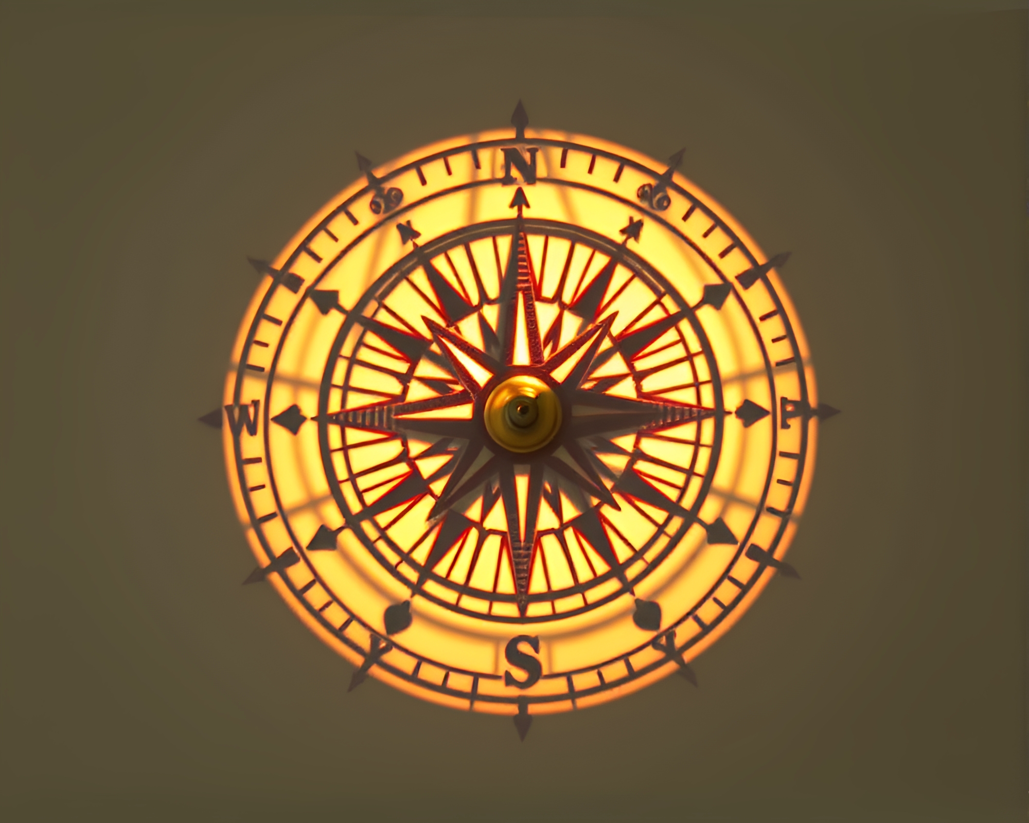 Antique Compass Casting Bio-Organic Stencil Shadows in Golden Glow – free AI stock image