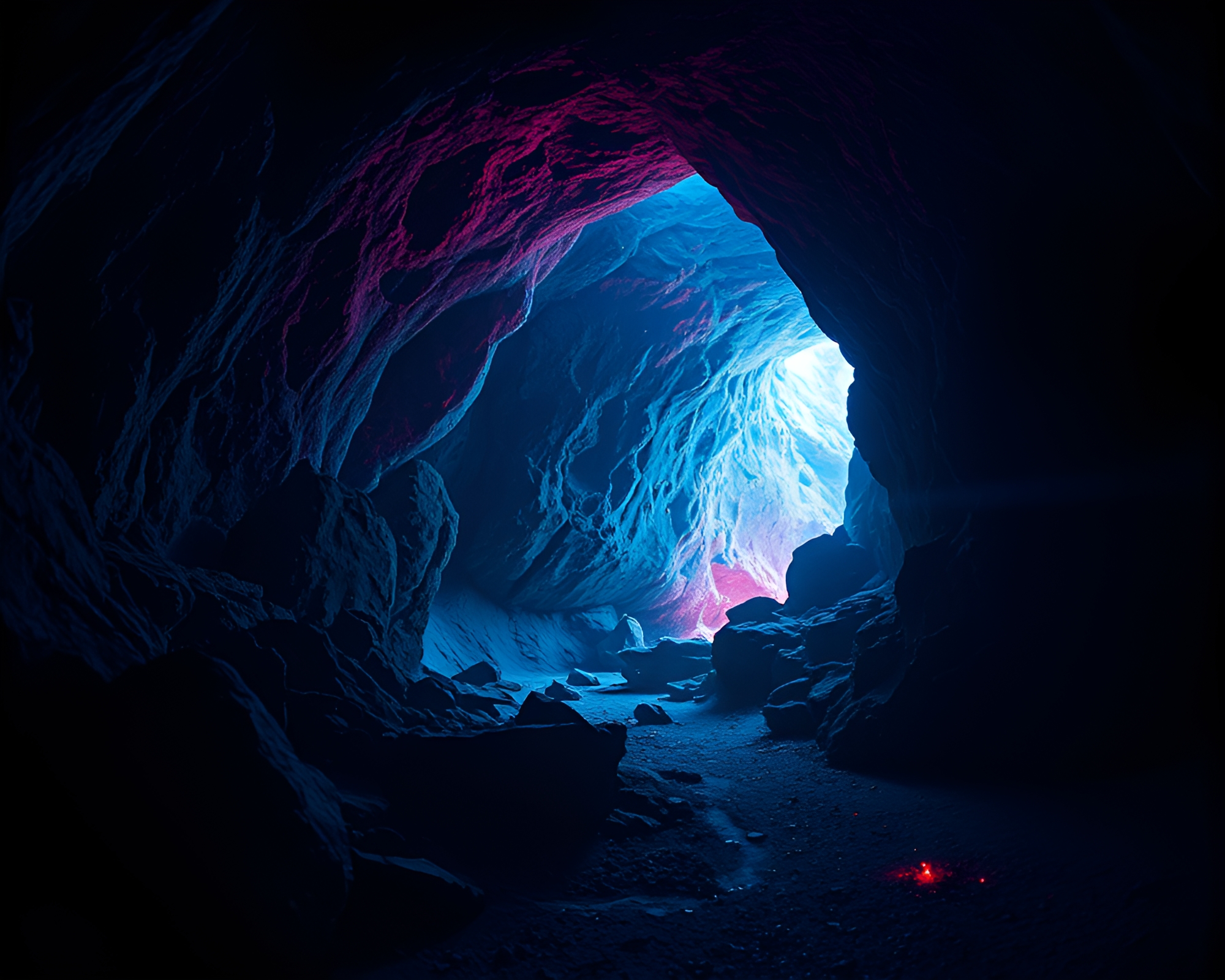 Retrowave Cave Entrance Double Exposure Art – free AI stock image