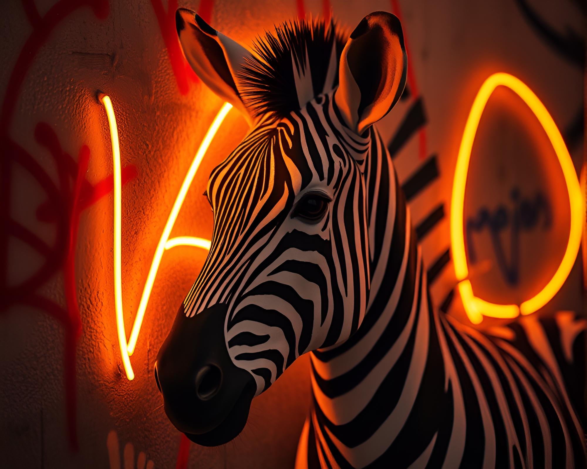 Zebra in Neon Graffiti Paper Tear Composition – free AI stock image