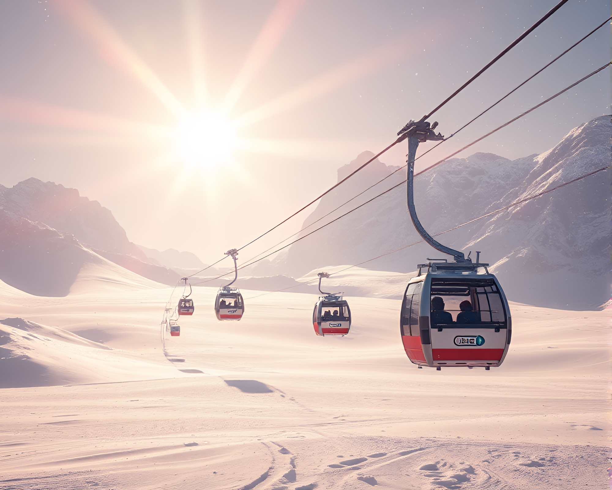 Frozen Desert Gondola Lift: Ice Crystals Mirage – free AI stock image