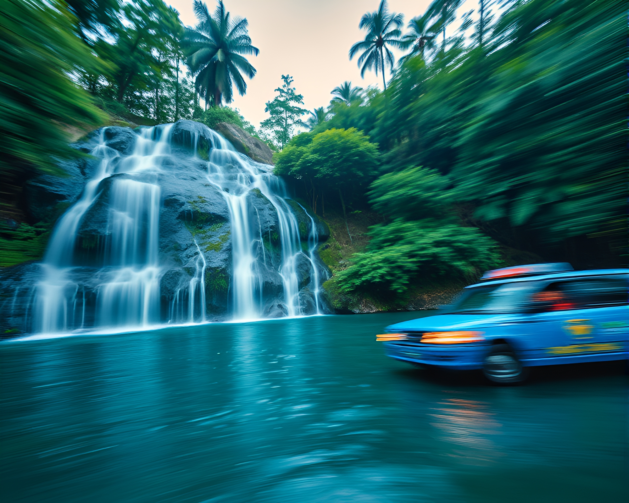 Tropical Waterfall in Arctic Blue Bio-Organic Design – free AI stock image