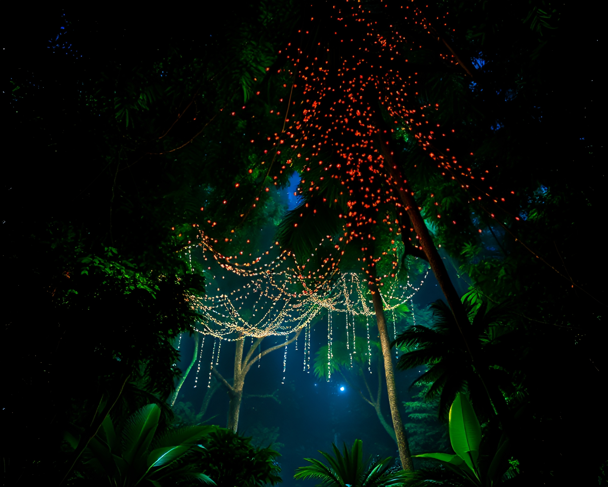 Glitch Art Rainforest Canopy in Pointillist Dots – free AI stock image