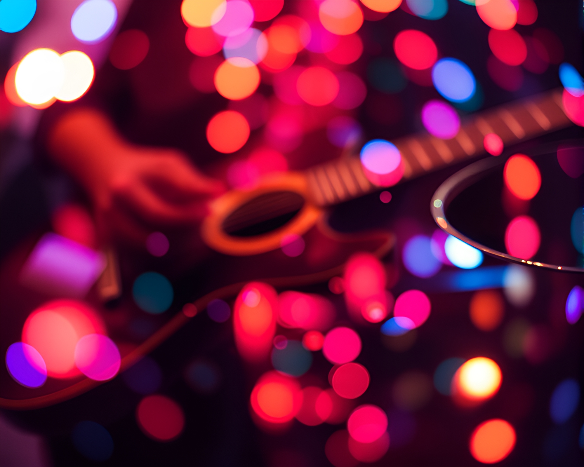 Guitar Kaleidoscope in Retro Futurism Bokeh Lights – free AI stock image