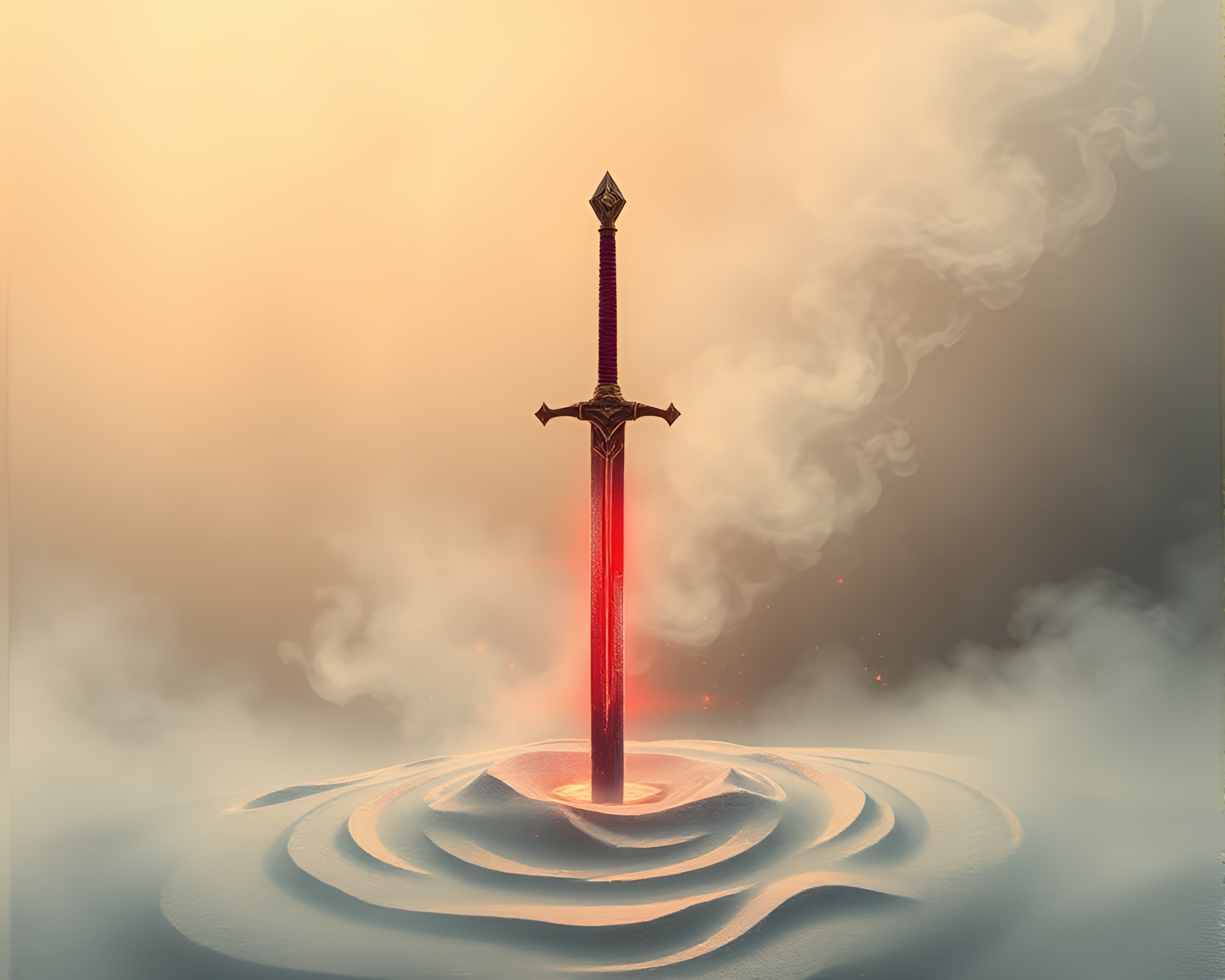 Misty Sword Dance in Sand Swirls – free AI stock image