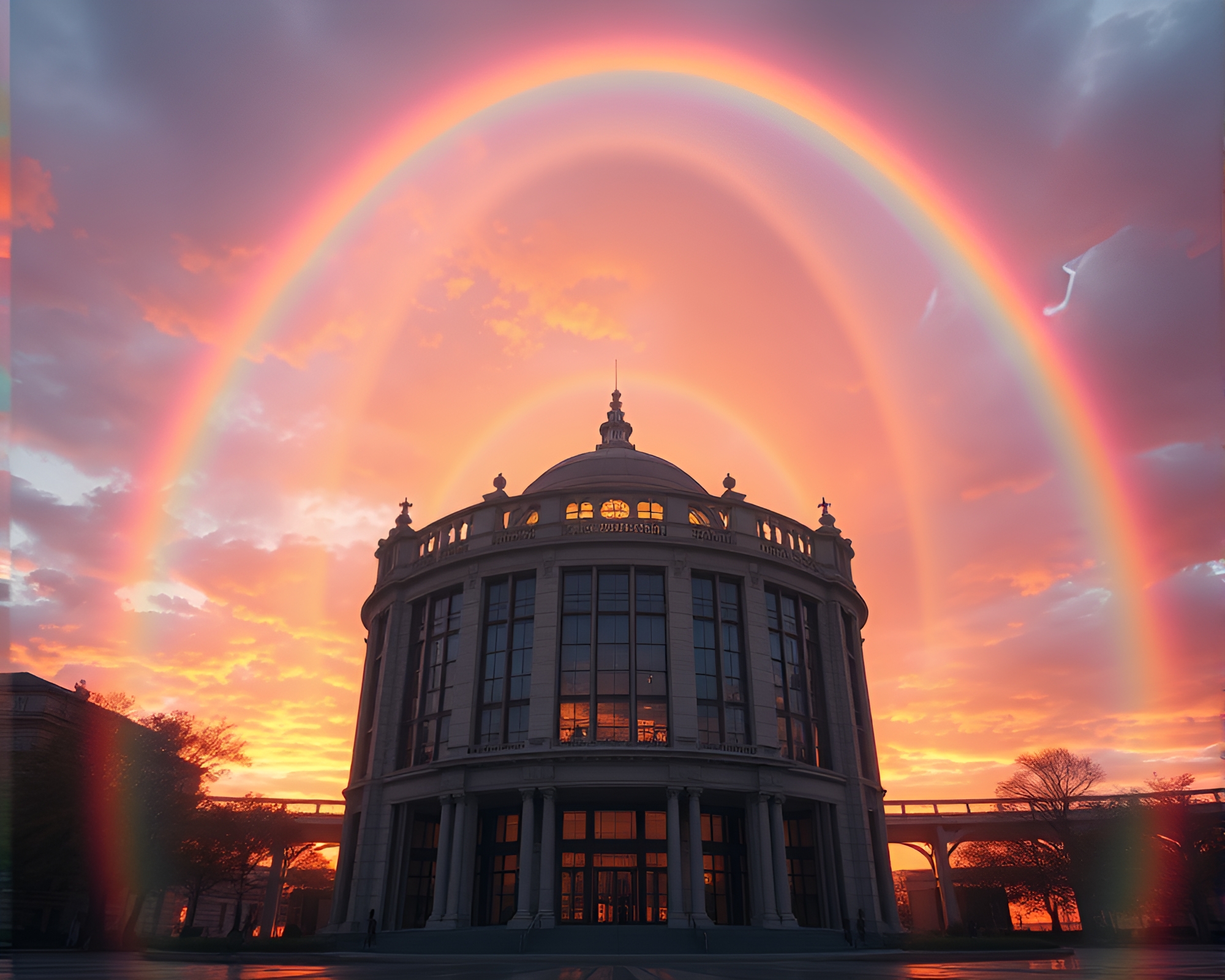 Rainbow Refraction in Time Vortex at Golden Dusk – free AI stock image