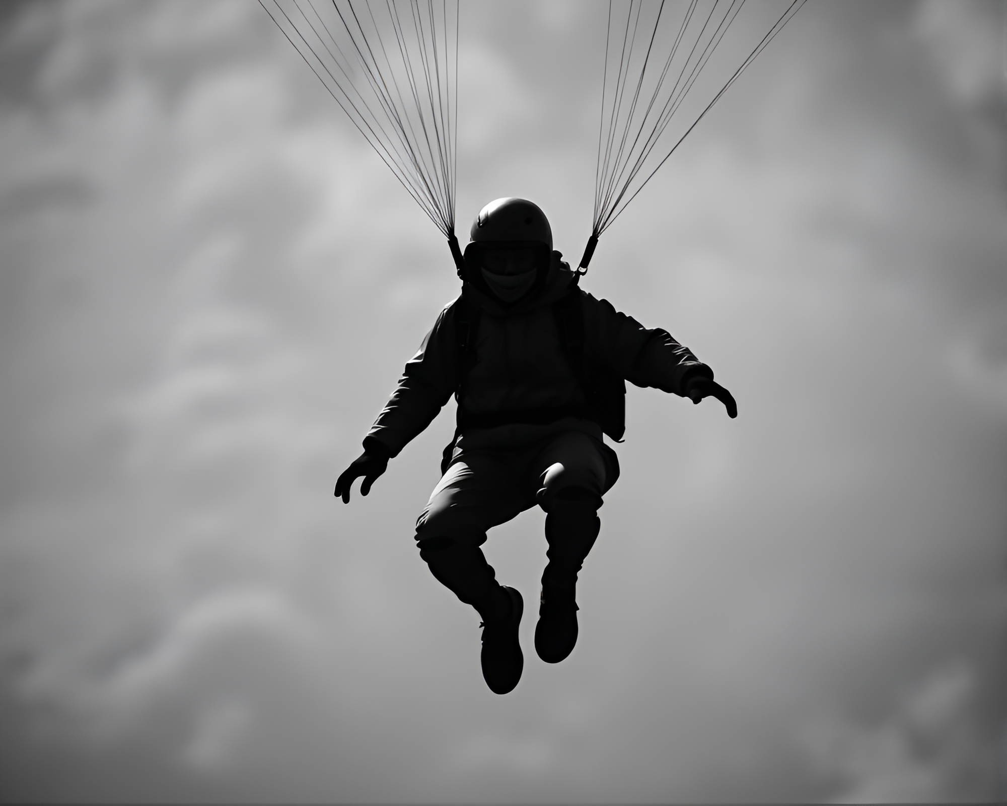 Grisaille Parachute Jumper in Overexposed Dream – free AI stock image