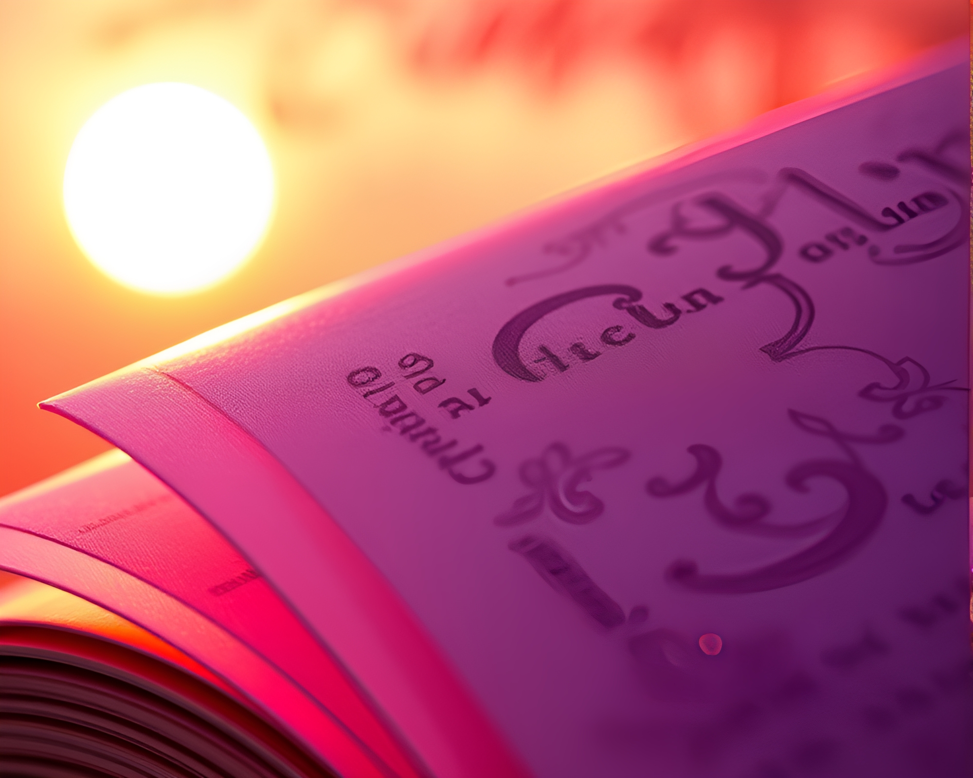 Enchanted Book at Sunrise Fashion Macro Detail Illustration – free AI stock image