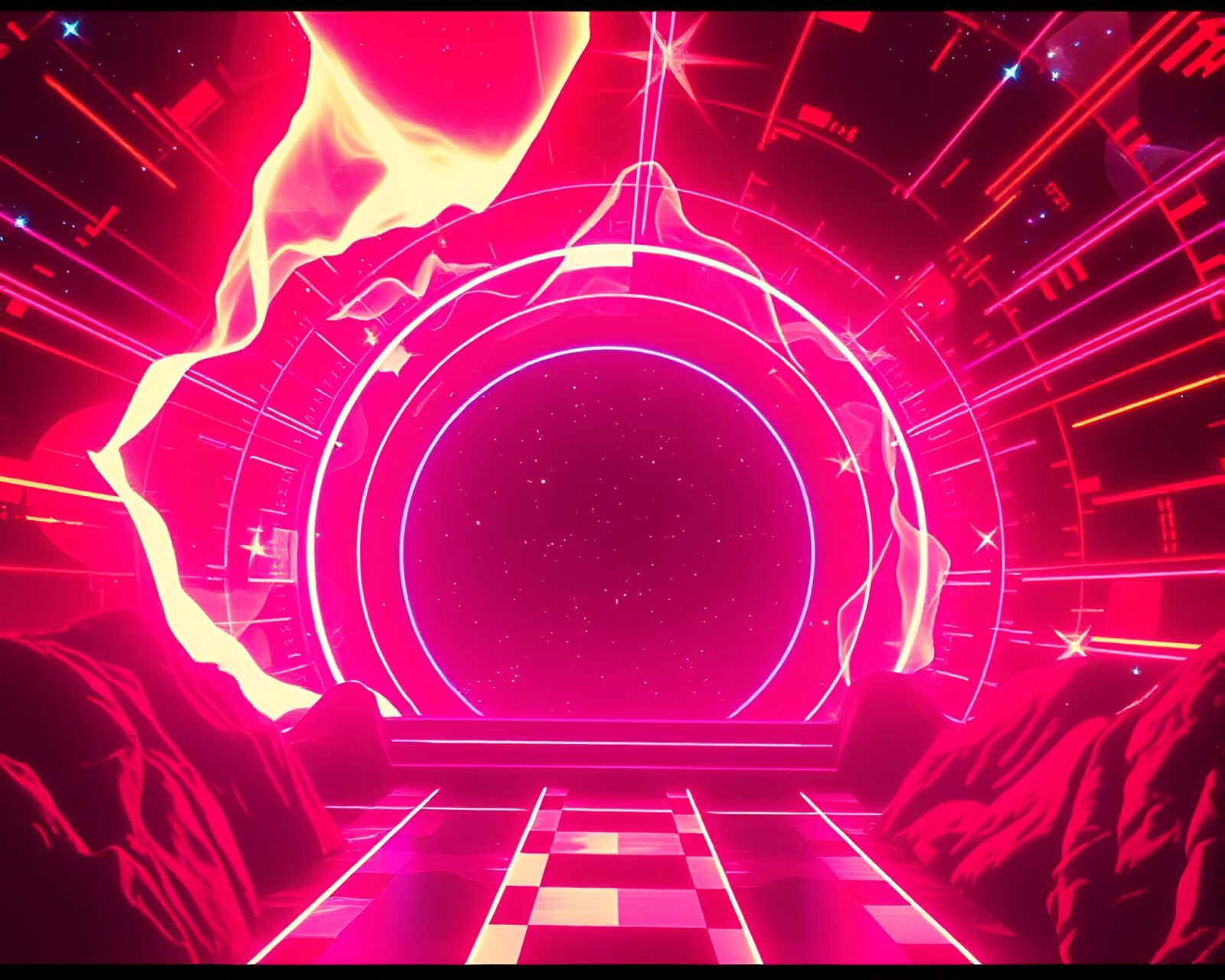 80s VHS style portal with scan lines and film grain