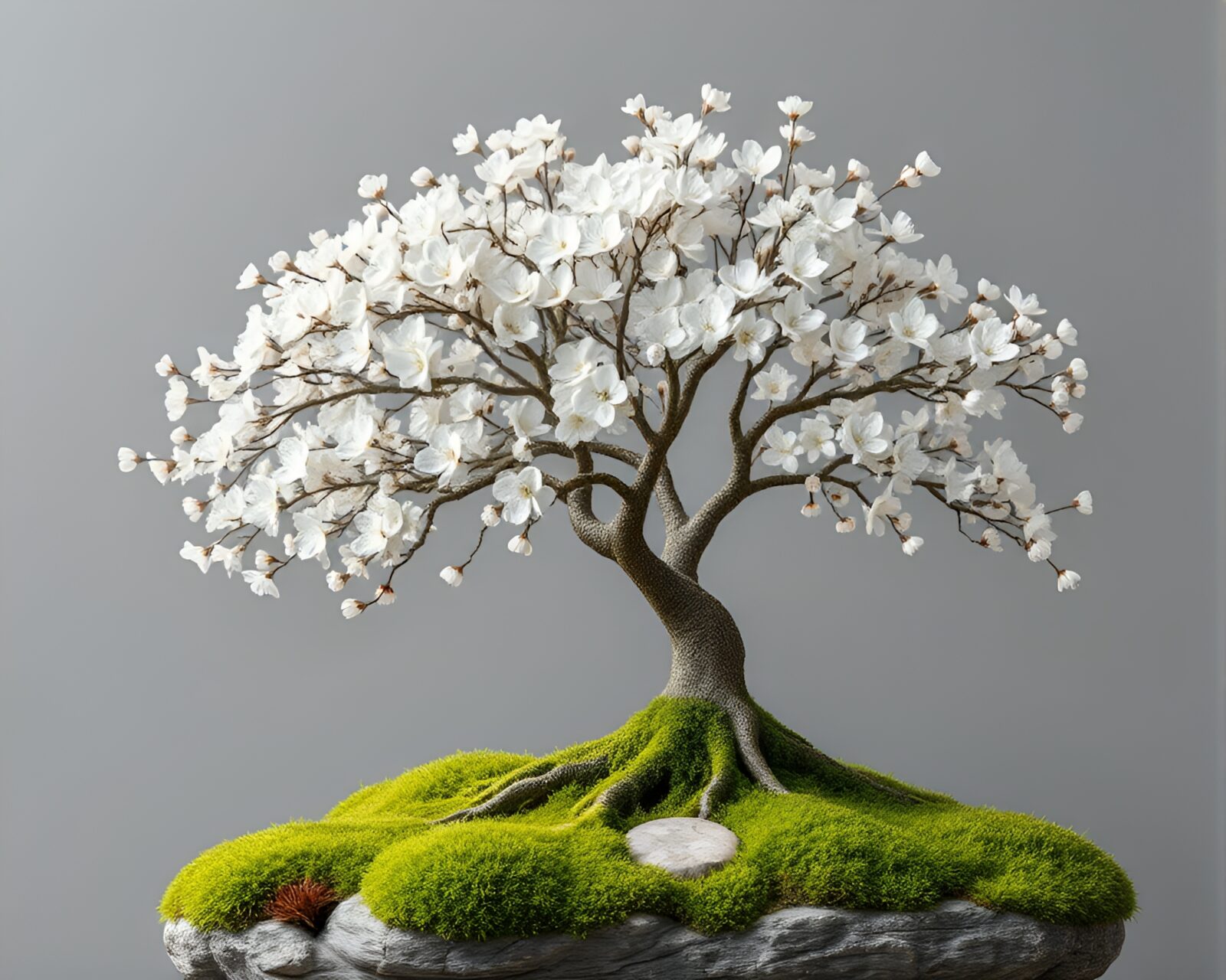 Ivory white lighting illuminating a kinetic cherry blossom tree