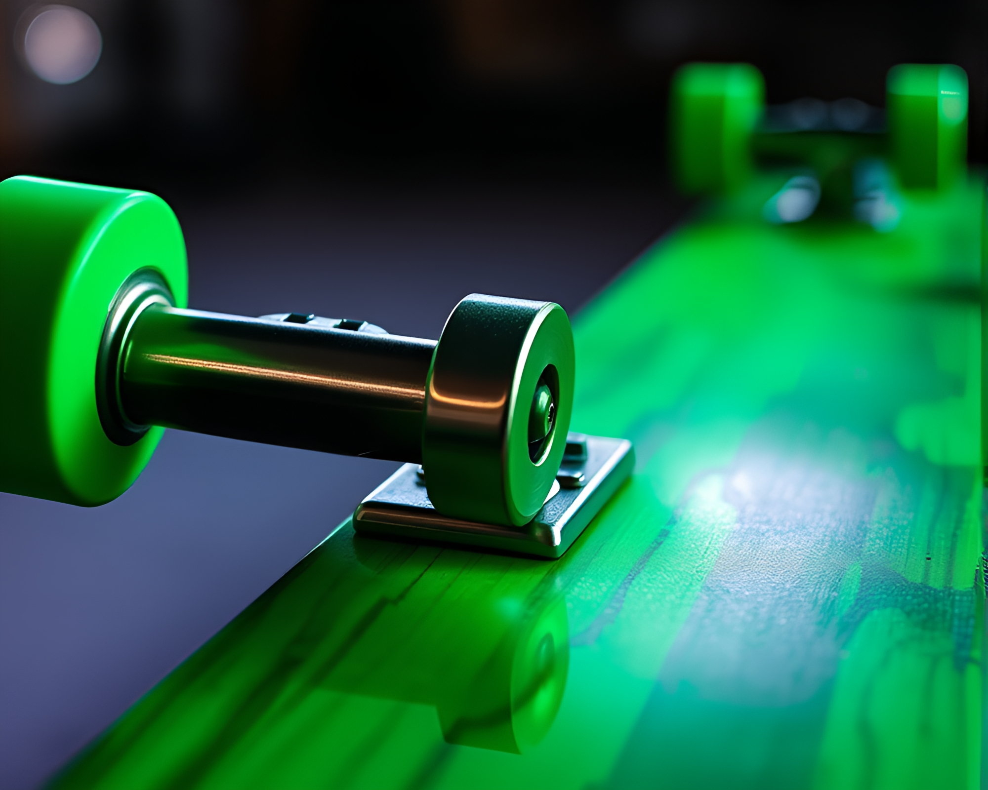 Emerald Green Skateboard Close-Up HDR Image – free AI stock image