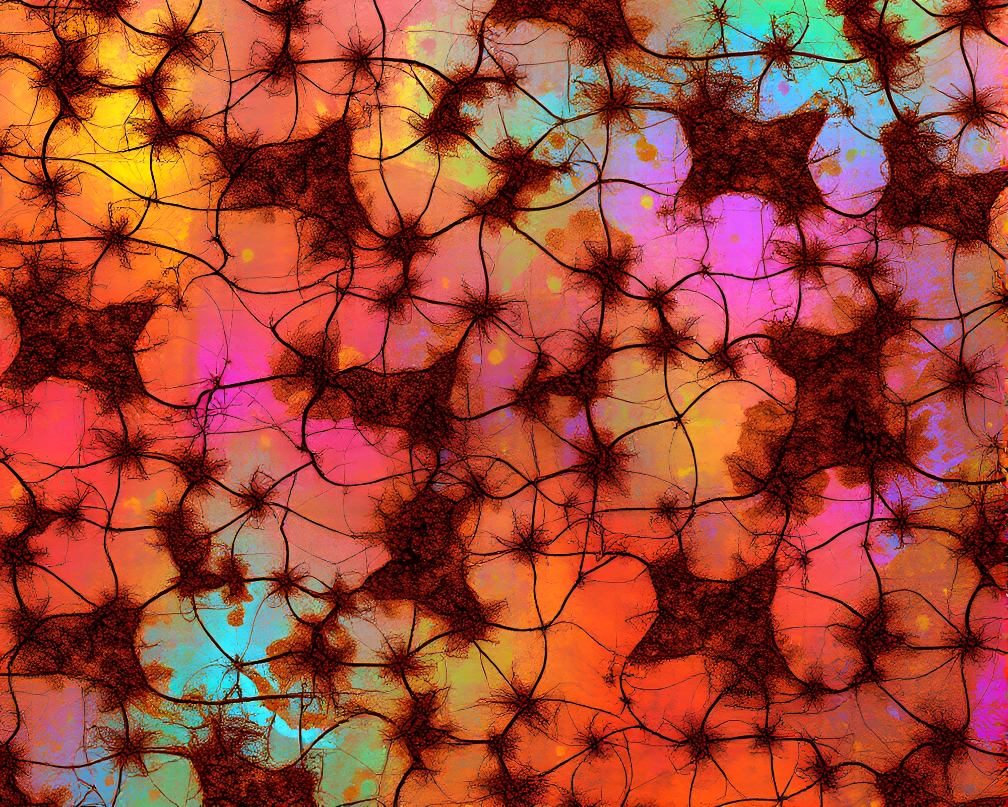 Cosmic Rust Fractal: Techno Rainbow Illustration – free AI stock image