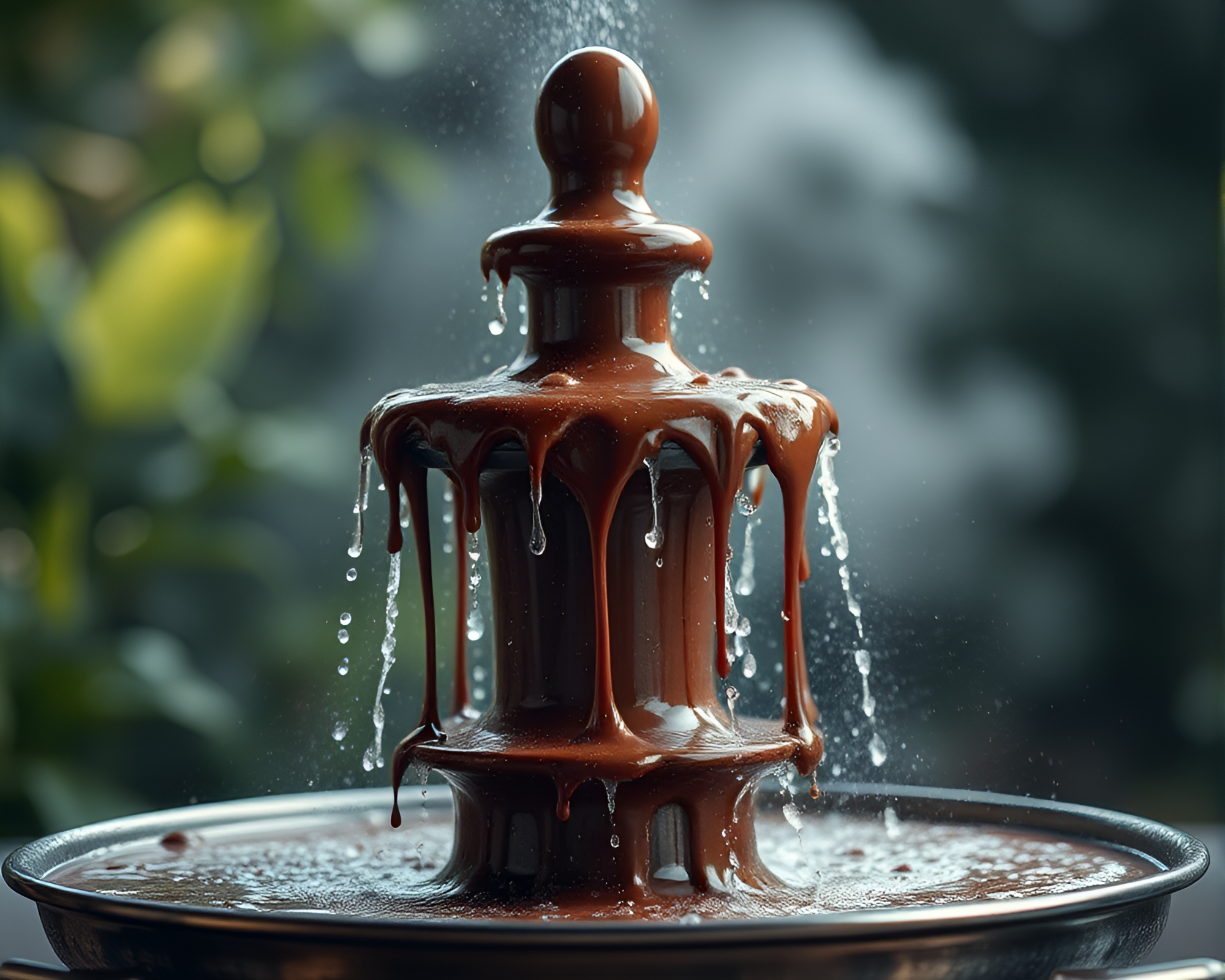 Dew Drops Chocolate Fountain Dream – free AI stock image