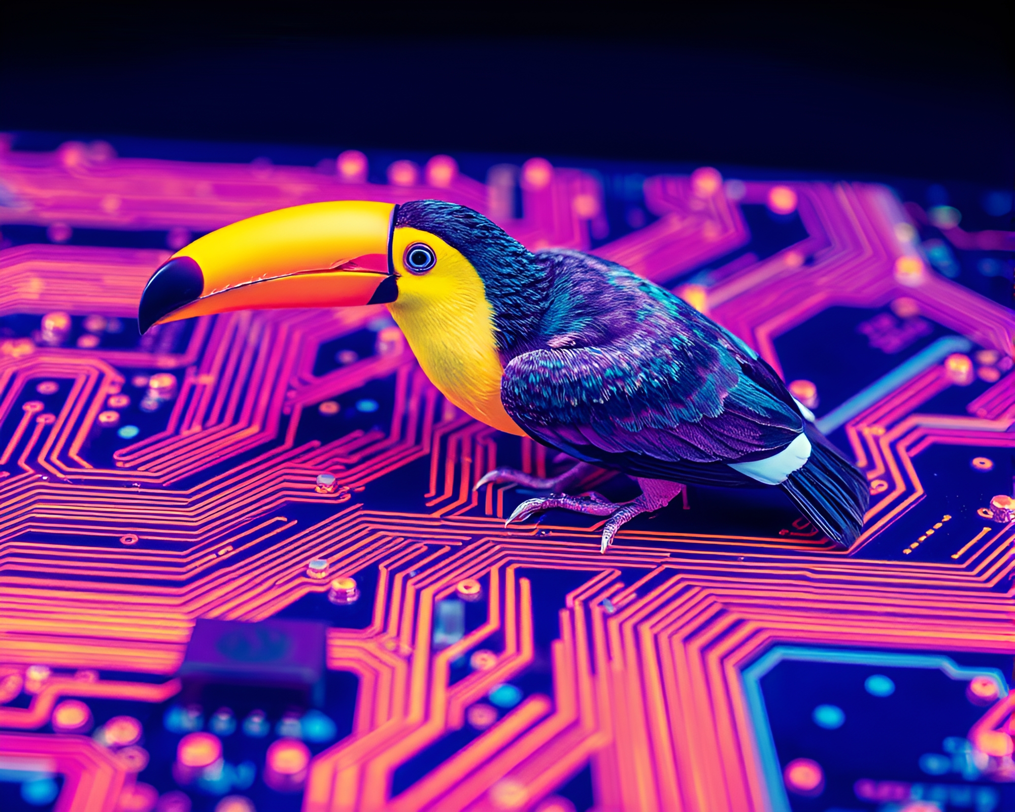 Vivid Toucan Circuit Board in Infrared Light – free AI stock image