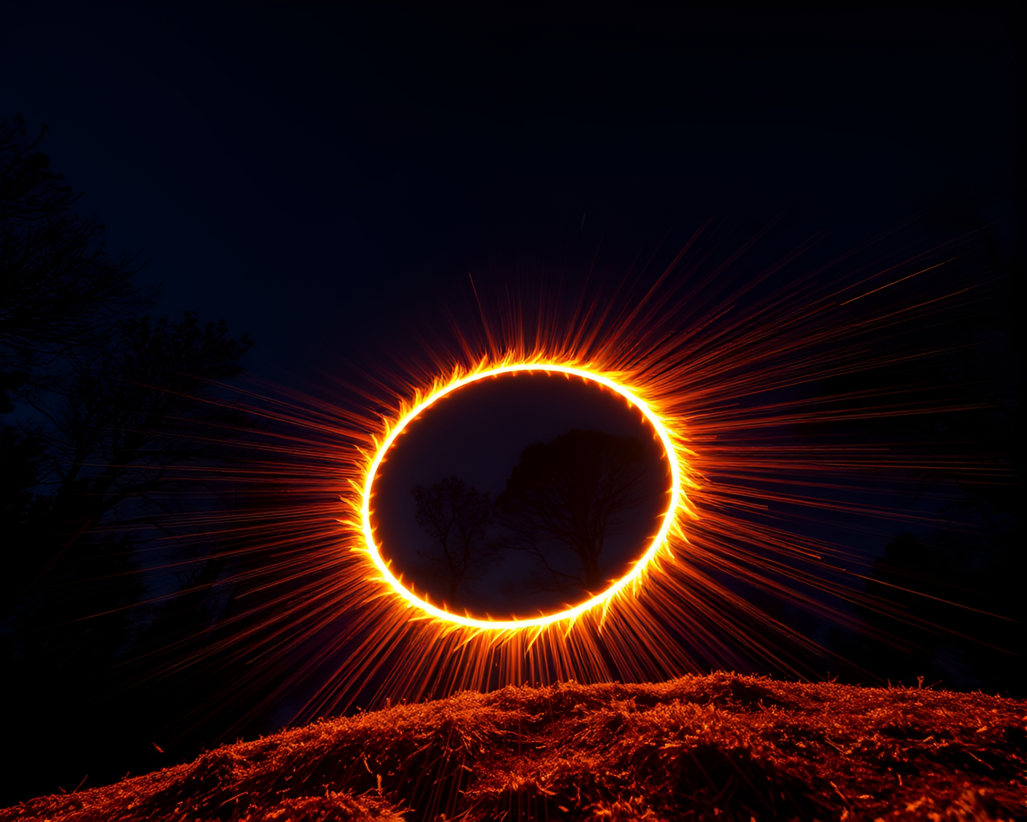 Solar Flare Magic Circle LED Art Composition – free AI stock image