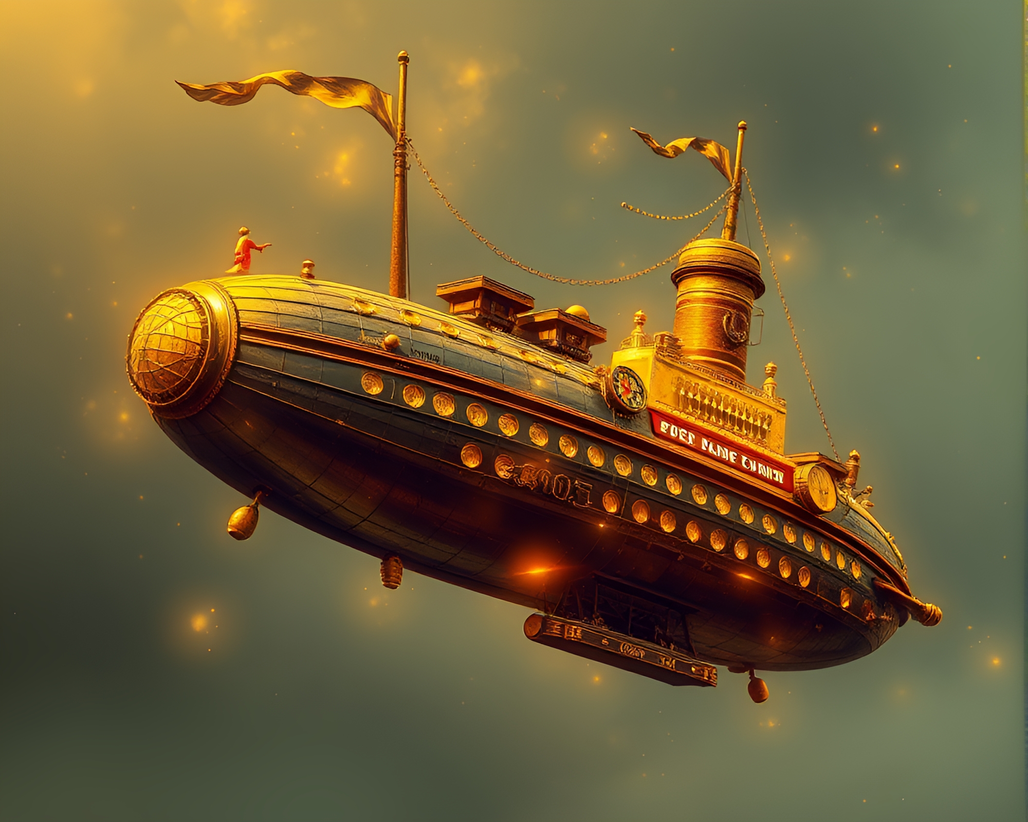 Steampunk Airship in Gilded Savannah Sunset – free AI stock image