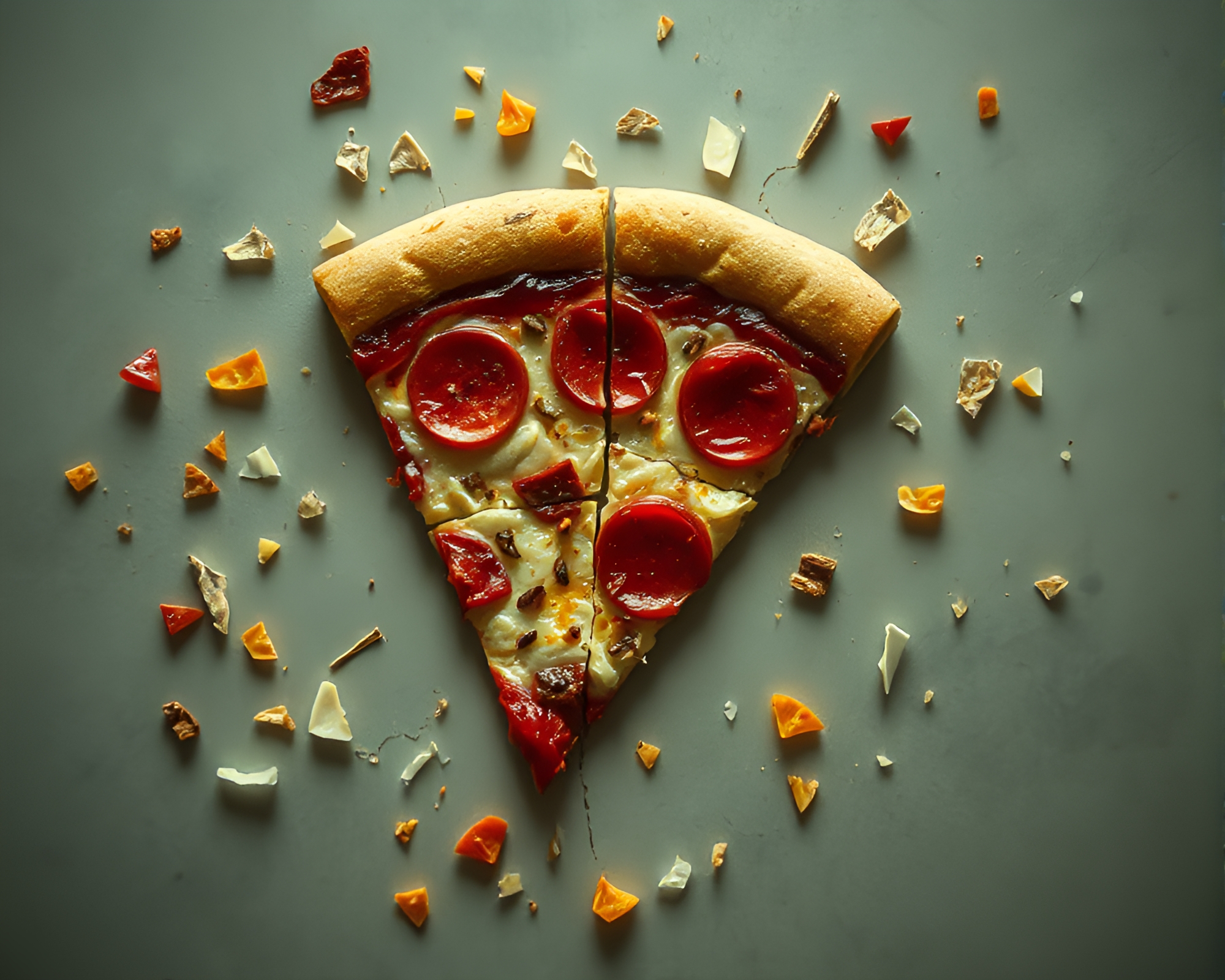 Pizza Slice Mosaic in Misty Retro Film Grain – free AI stock image