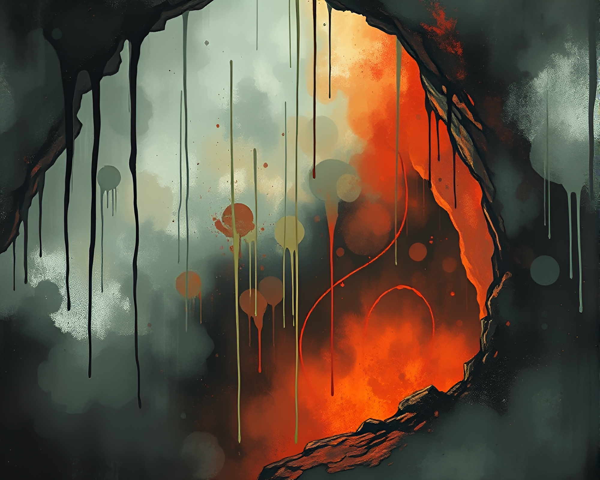Steampunk Cave Painting: Dripping Spray Paint Art – free AI stock image