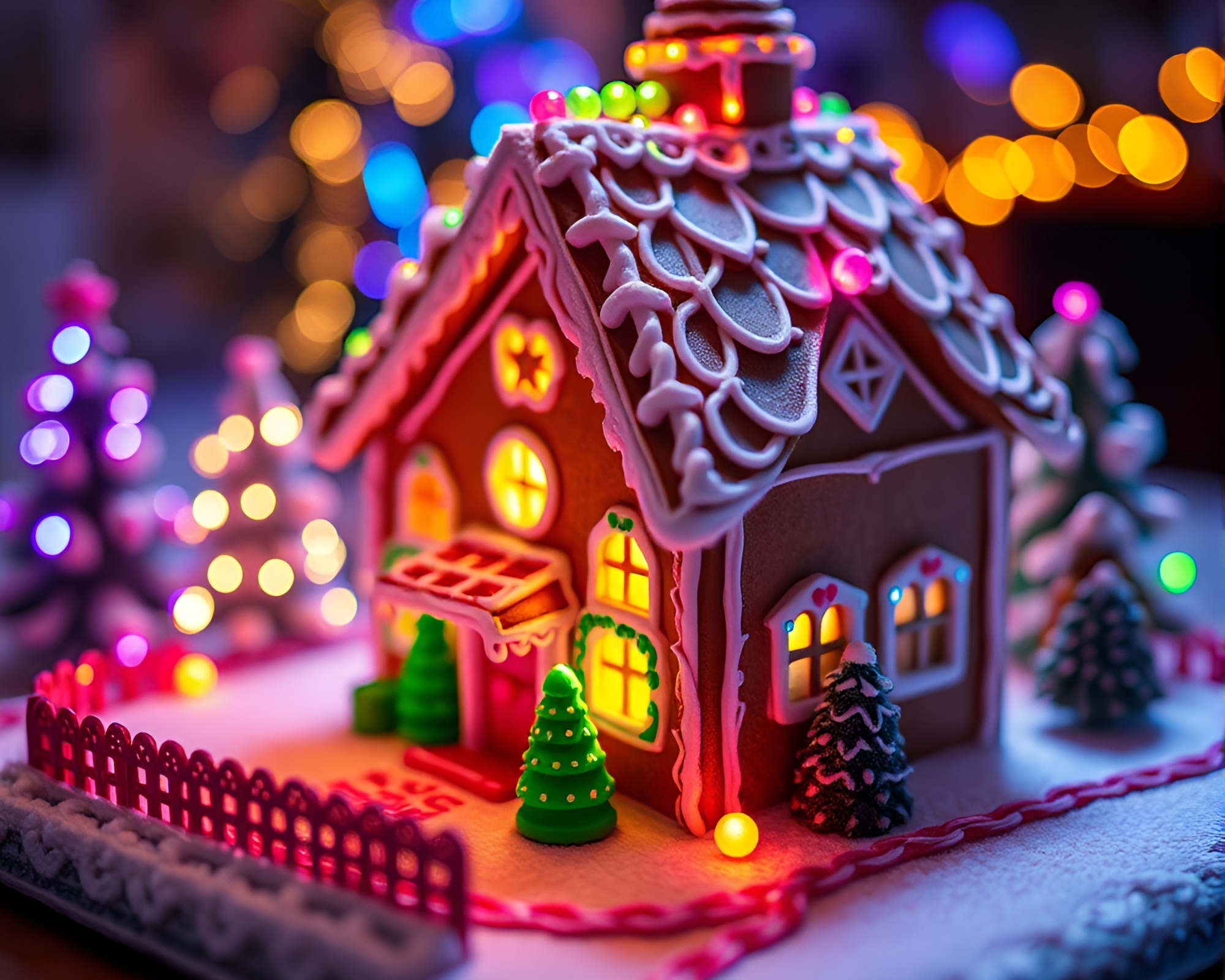 Enchanting Gingerbread House in Ultraviolet Miniature World – free AI stock image