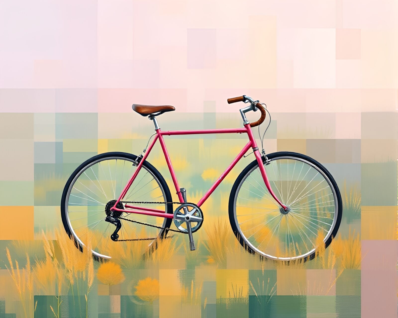 A serene image of a bicycle in soft pastel tones against a grid overlay background